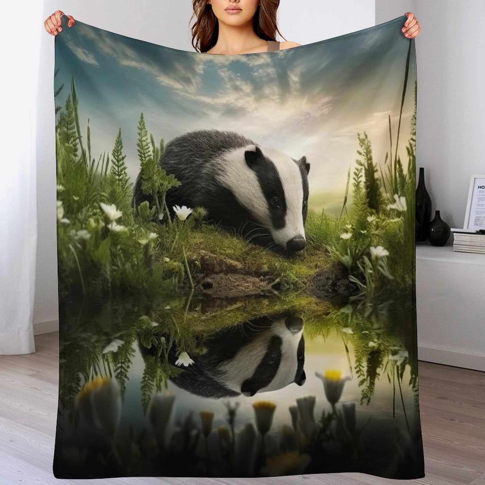 Dcccy Badger Flannel Blanket Throws For Sofa, Bedroom, Couch, Travel, Microfiber Fleece Throw - Soft, Plush Bed Blankets 100×130Cm