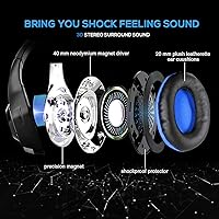 Vista 5 de BlueFire Auriculares profesionales para PS4 de 0138in con micrófono y luces LED para Playstation 4 PS5 Xbox One laptop computadora azul