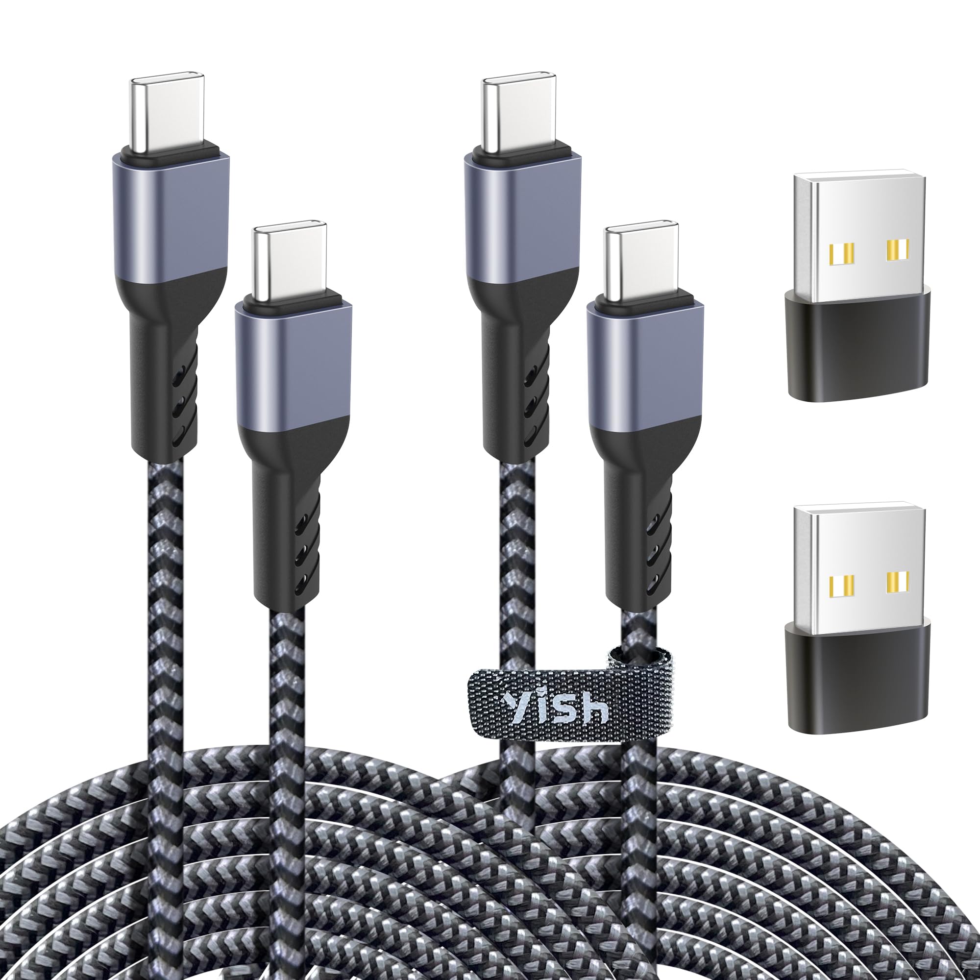 YISH Cavo USB C to USB C PD 65W：[2M+2M] Cavo USB Type C to Type C Ricarica Rapida 3A Nylon Intrecciato Cavetto USB C Compatibile con iPhone 16 15 Pro Max Samsung Galaxy S24 S23 Pixel Sony iPad MacBook
