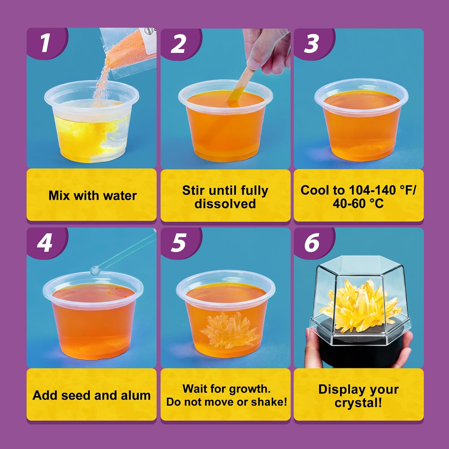 BenBen Crystal Growing Kit, 6 Crystals Lamp DIY Set, Science Kits for Kids Age 8-12, Crystal Making Science Experiments, Educational Toys for Girls & Boys, Birthday Valentines Gift Ideas - Image 4