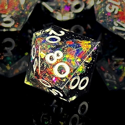 Miniatura 5 de HAOMEJA D&D - Juego de dados de resina para juegos de rol de borde afilado, 7 piezas, con bolsa de dados de ojo de dragón, dados poliédricos de