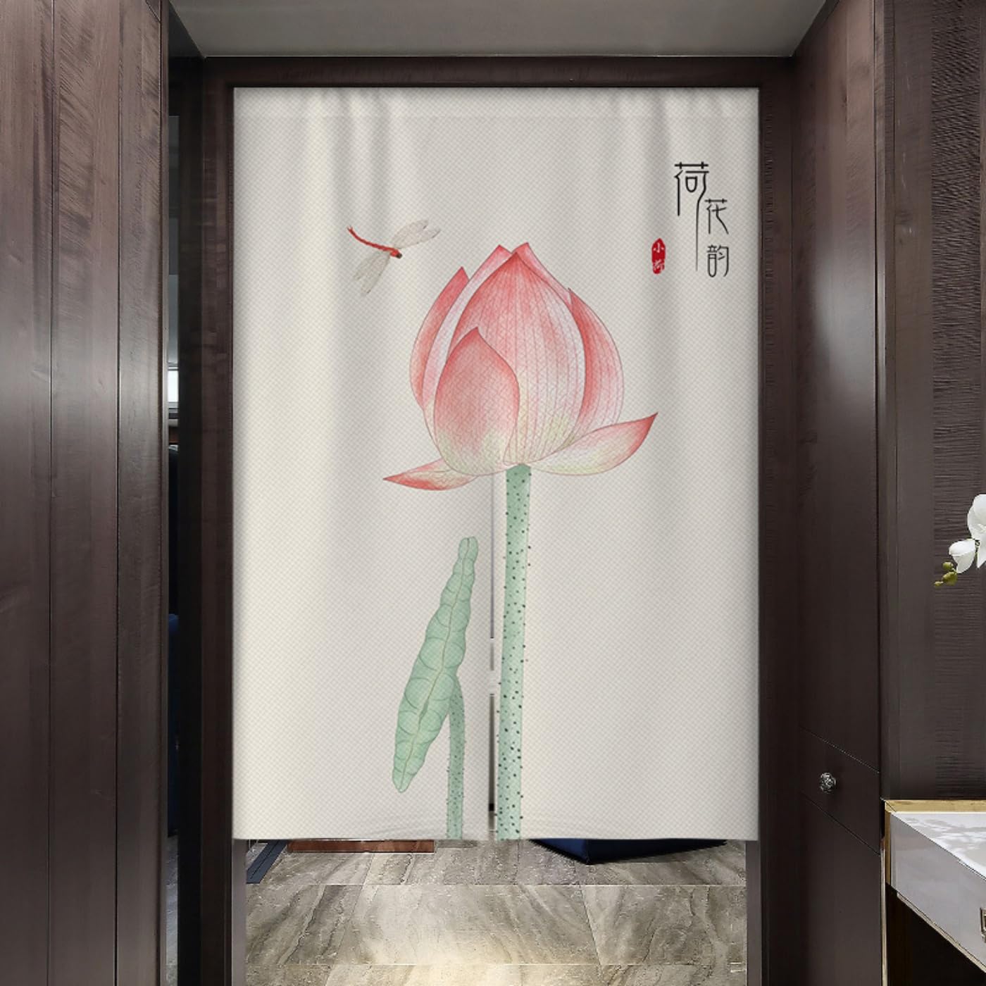 Guest Ruyunlai Japanese Noren Doorway Curtain, Ml3 Lotus Flower, 60x90cm