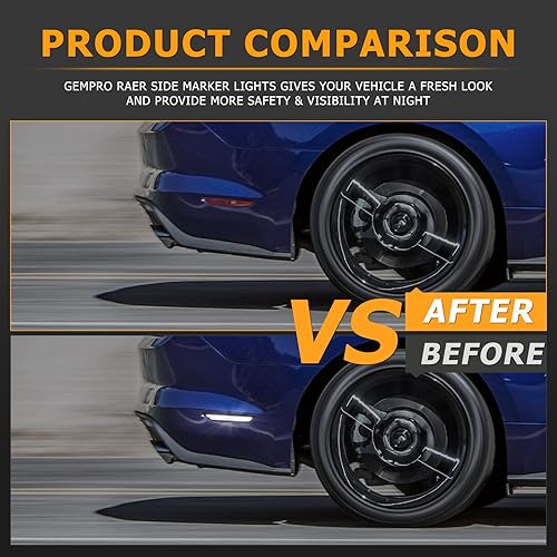 Vista 6 de Gempro LED Side Marker Lights for Ford Mustang 2015-2023 Rear White Fender Marker Reflectors Lamps Smoked Len, 2PCS LED blanco