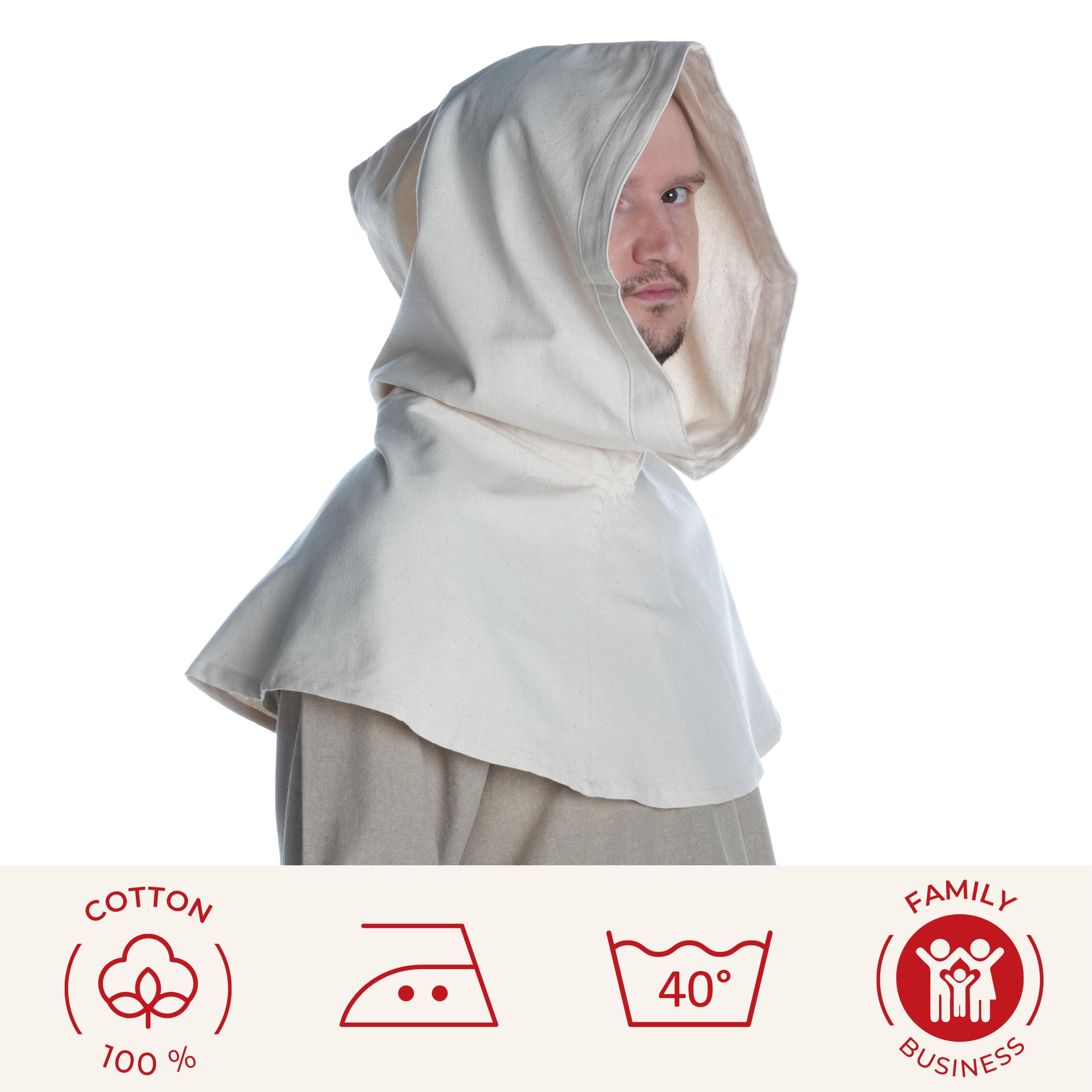 HEMAD Hood - Medieval-LARP Cotton Head Wear - Beige - Image 2