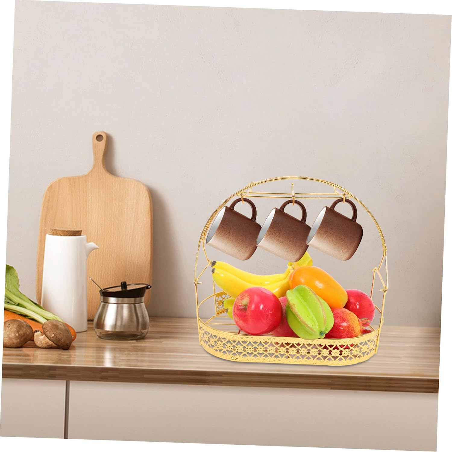 Wrought Iron Cup Rack Coffee Mug Holder Hooks Elegant Storage Basket Wall Mount Cup Organizer