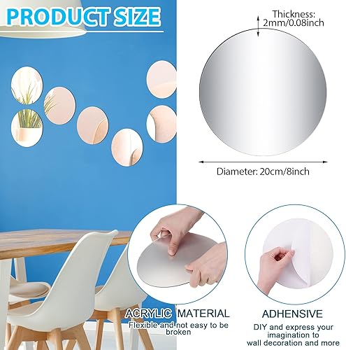 Miniatura 2 de Juego de 24 placas de espejo redondas de acrílico, bandejas de espejo circular, centros de mesa de boda para mesas, autoadhesivas, sin vidrio,