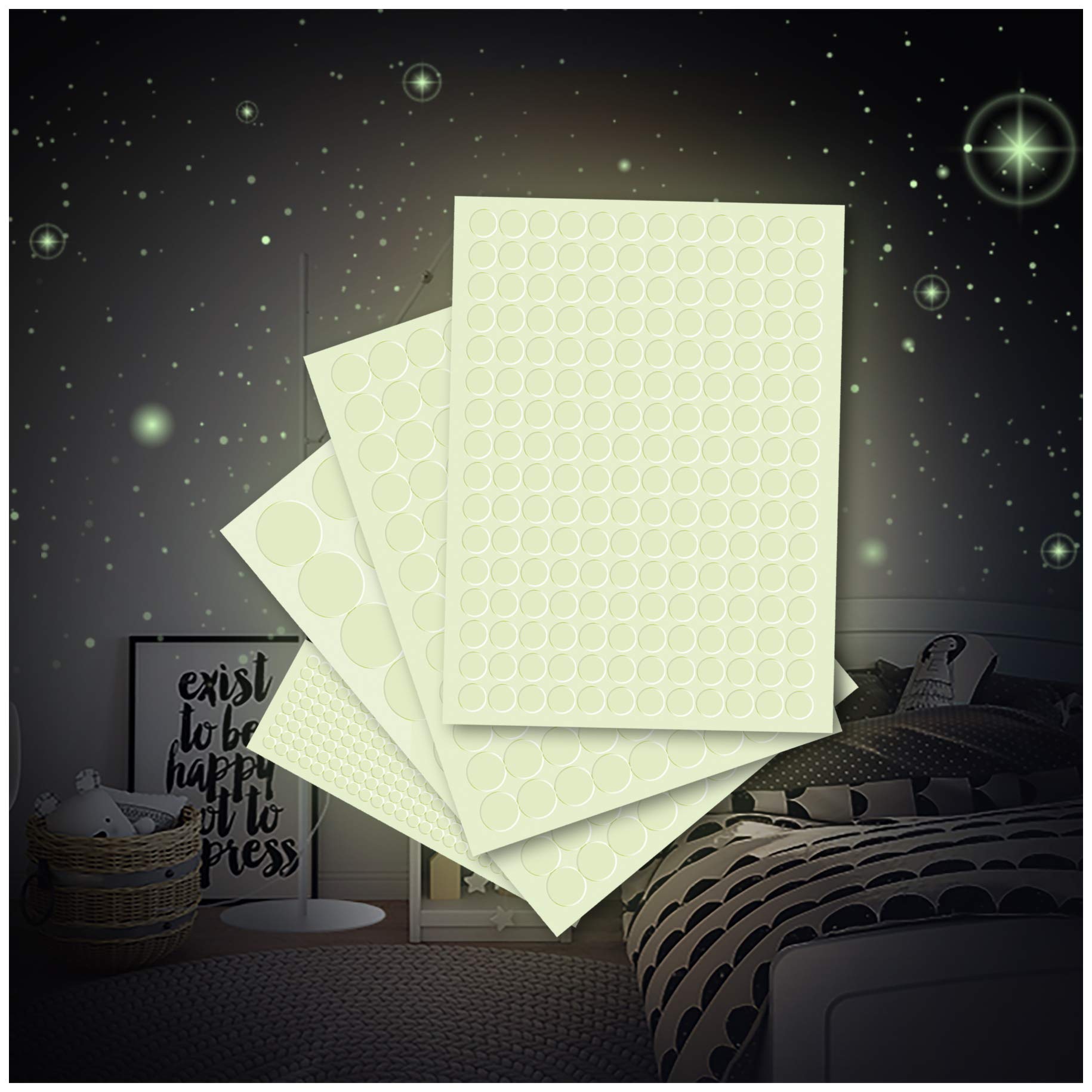 Finest Folia Green Luminous Film 562 Dots For Starry Sky Strong Luminosity In The Dark Wall Sticker Self-Adhesive Fluorescent Glow-In-The-Dark (K011 Dots)