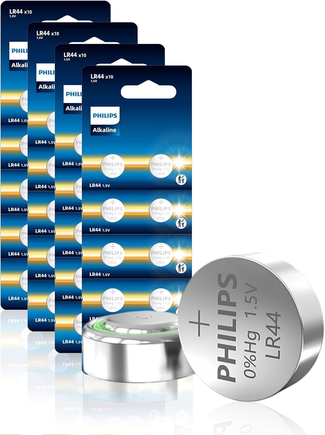 PHILIPS LR44 AG13 357 303 SR44 1.5V Alkaline Button Cell Battery (40-Pack) - Long Lasting Power for Calculators, Toys, Electronic Devices