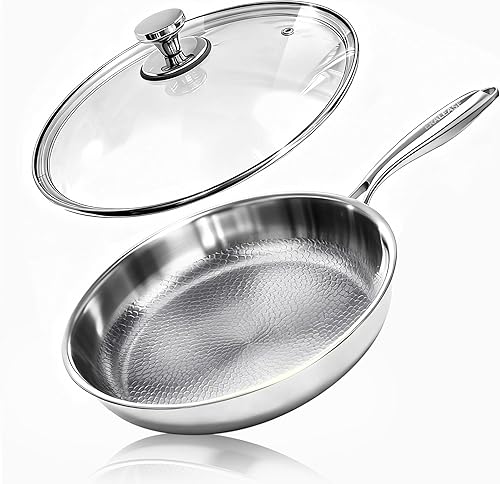Titanium Pan - 12 Inch Non Stick Titanium Skillet for Cooking | Durable Scratch-Resistant Cookware, Hammered Frying Pan with Lid | Safe for Oven, Induction & All Cooktops