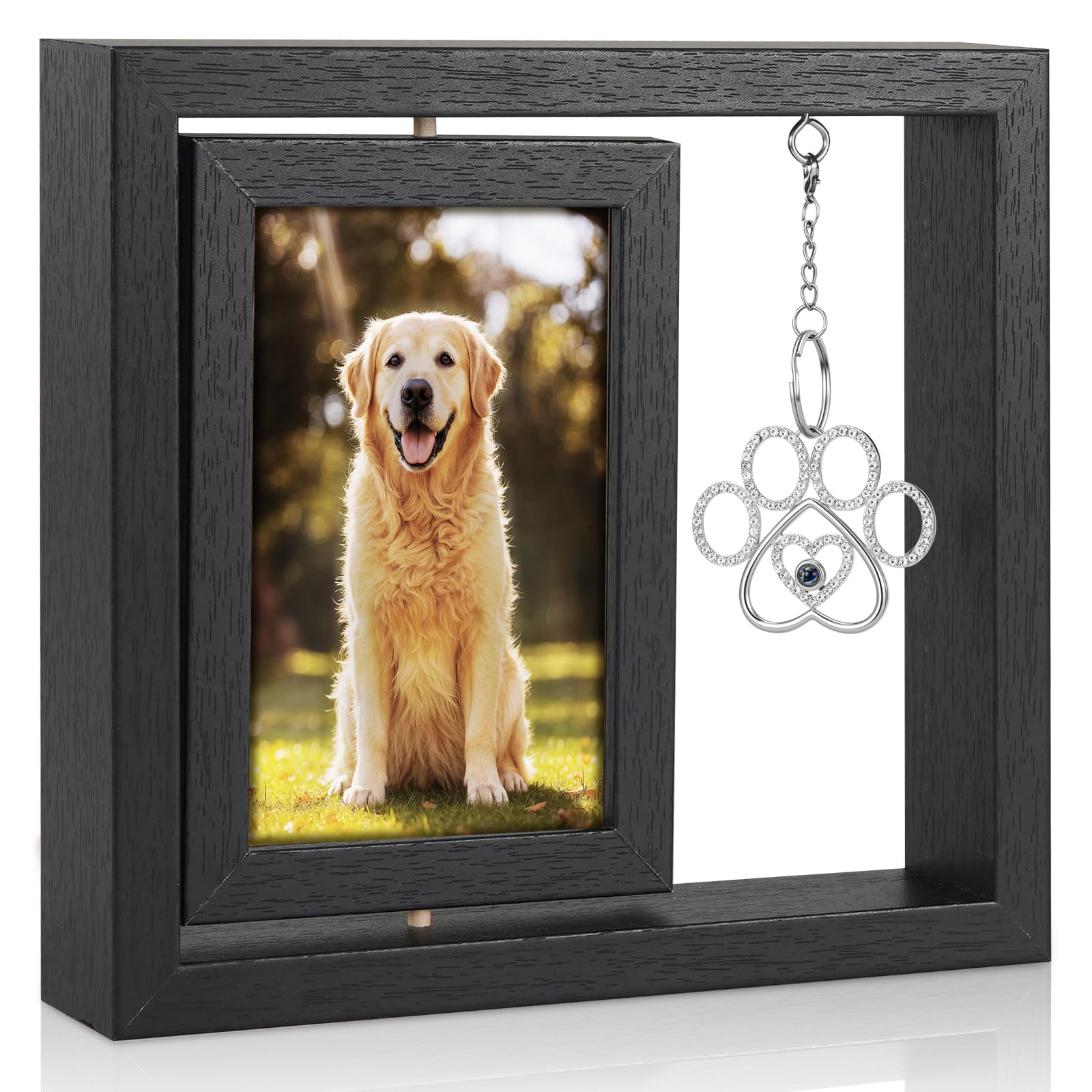 Uross Pet Memorial Photo Frame, Loss of Dogs Bereavement Gift, Cat Dog Pet Wooden Memorial Picture Frame, Doggie Memorial Photo Frames (Dis Two 15x10 cm Photos)-Black