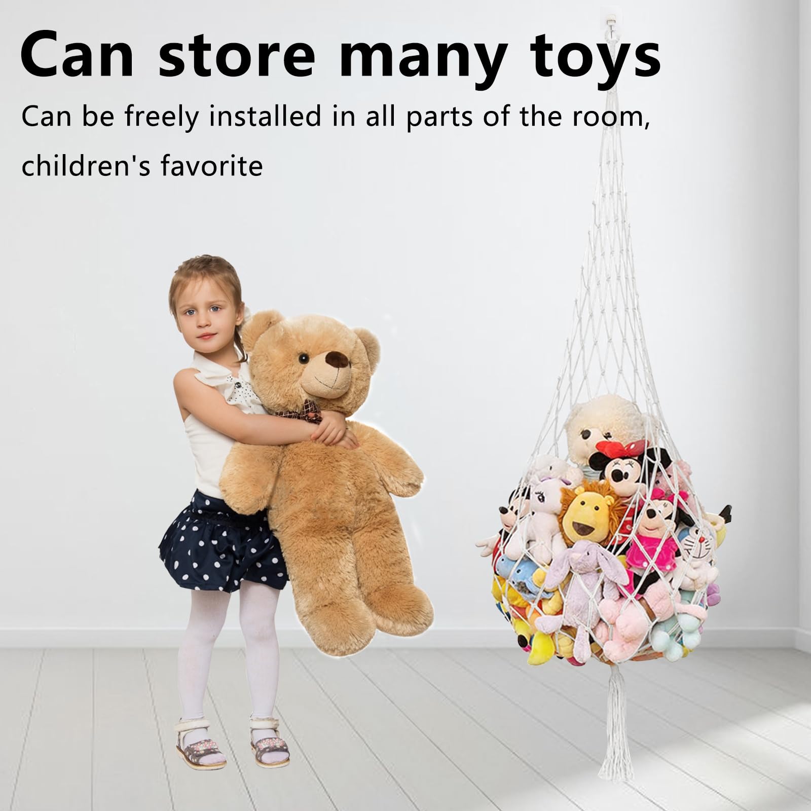 Makramee Plüschtier Netz, Stofftier Aufbewahrung Netz, Spielzeug Hängematte Netz, Kuscheltiere Teddy Eckspielzeug Netz für Schlafzimmer Ecken, Wände und Decken