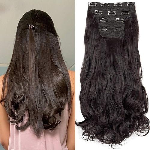 Extensiones de cabello ondulado, doble trama, 7 piezas con 16 clips, largo de 24 pulgadas