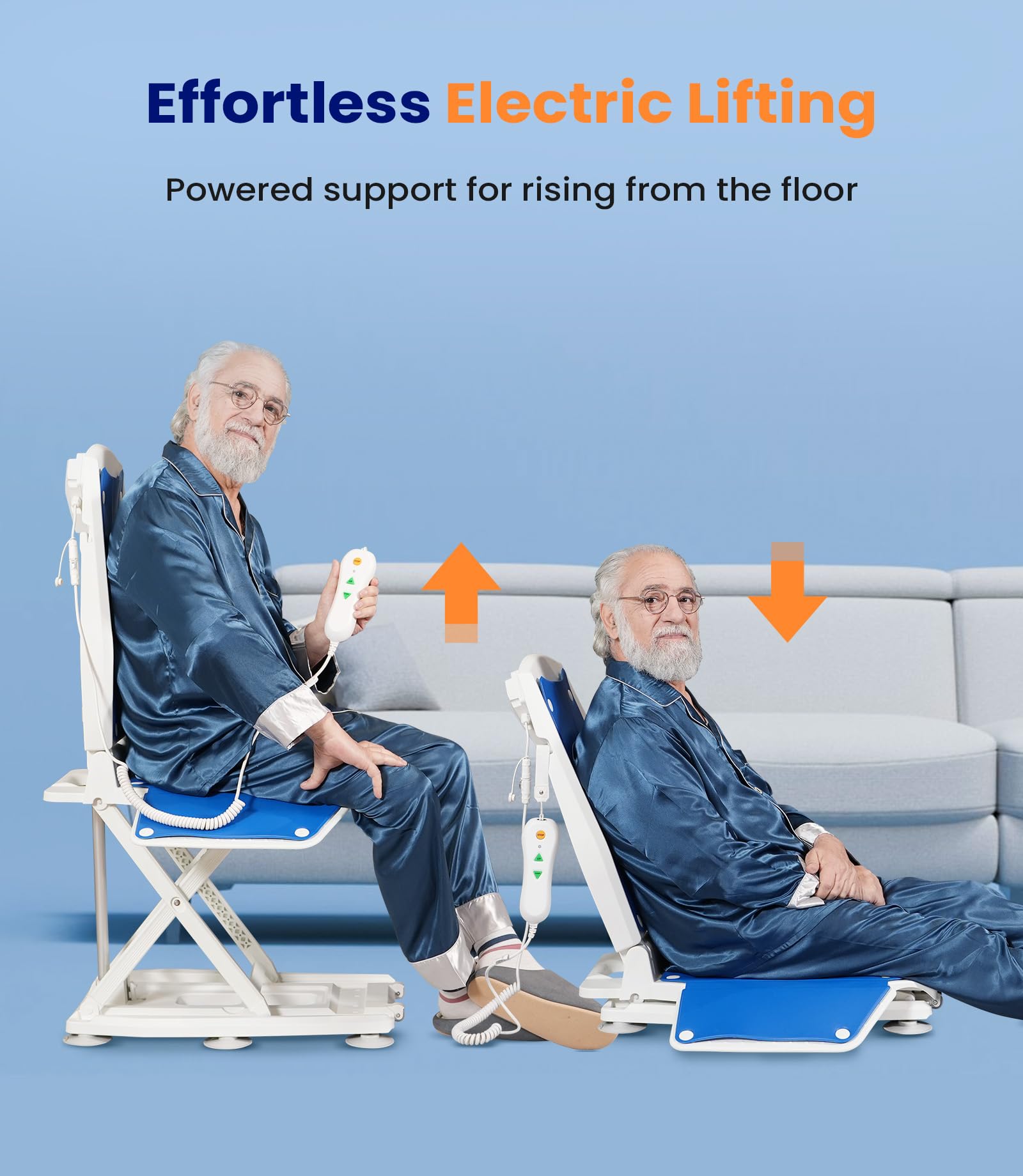 Elektryczne krzesło pomocnicze z kółkami – składane urządzenie wspomagające regulację wysokości dla seniorów – nośność do 140 kg
