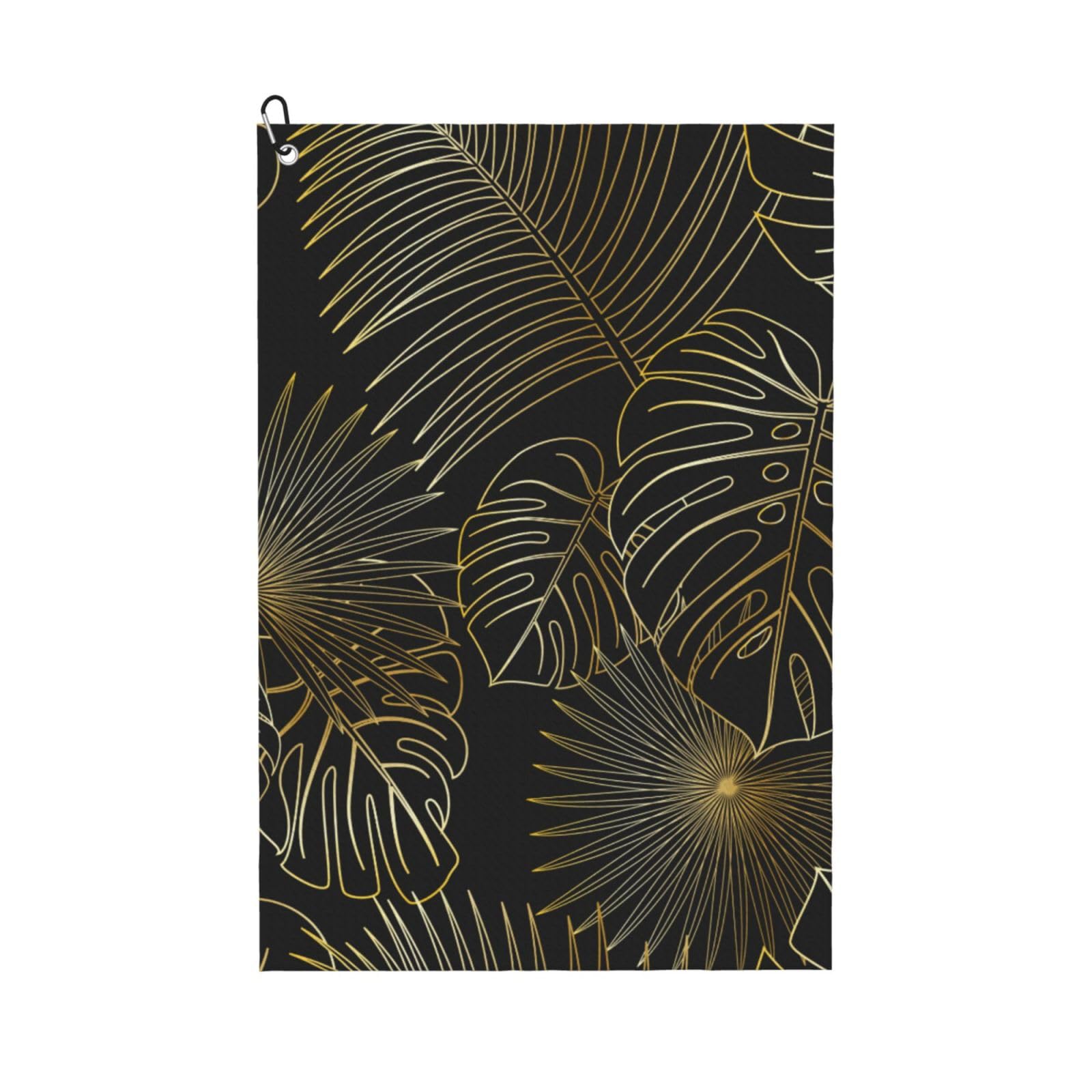Hnnkloy Seamless Pattern Of Exotic Jungle Tropical Golden Palm Leaves, 16x24 in Portable Waffle Golf Towels with Carabiner Clip for Golf Bag