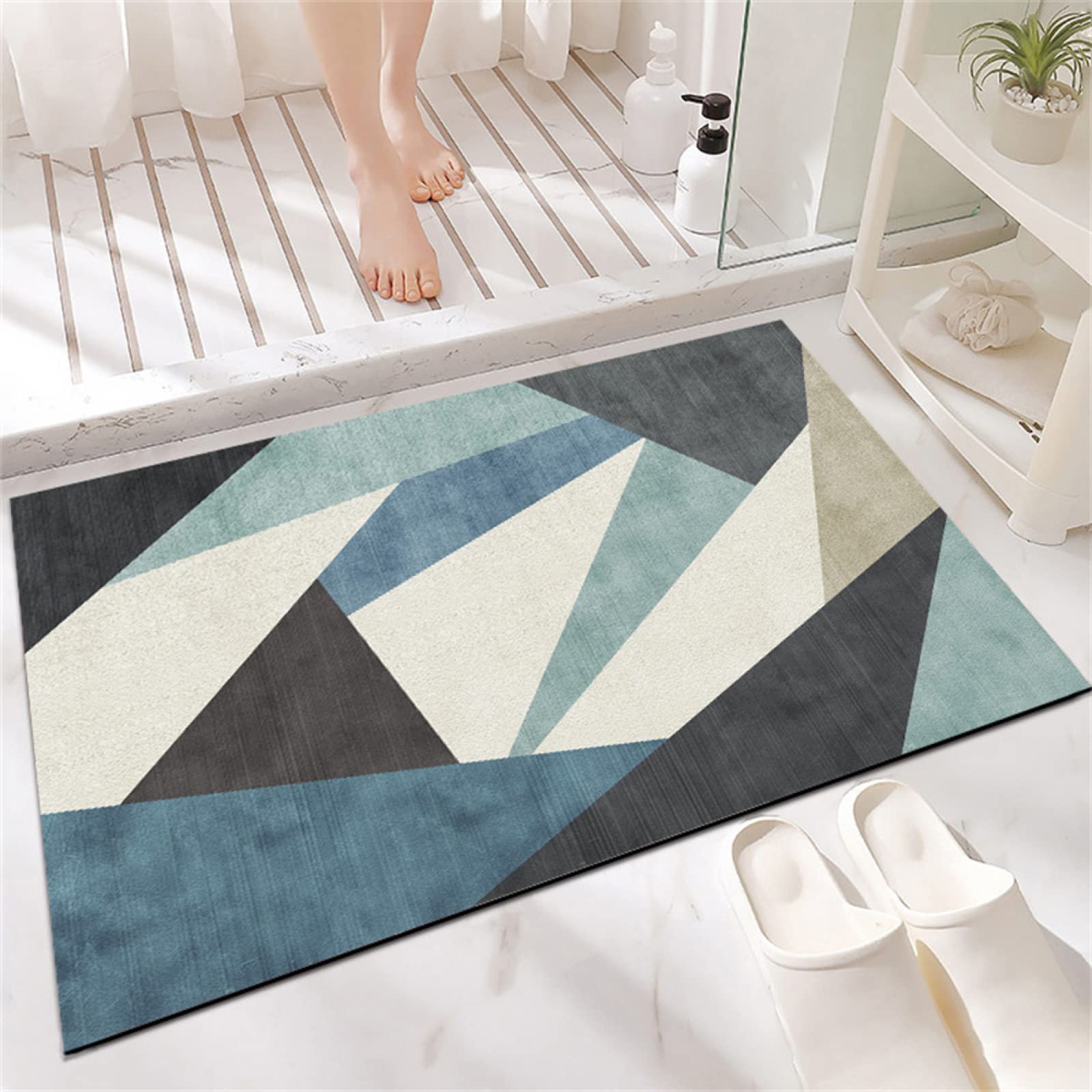 Tappeto Bagno Antiscivolo 70x120cm Tappeti Bagno Assorbenti, Tappetino da Bagno Morbido Super Assorbente, Ttappeto Cucina, Tappeto Ingresso Interno Lavabile, Bagno Tappeto Asciugatura Rapida Geometric