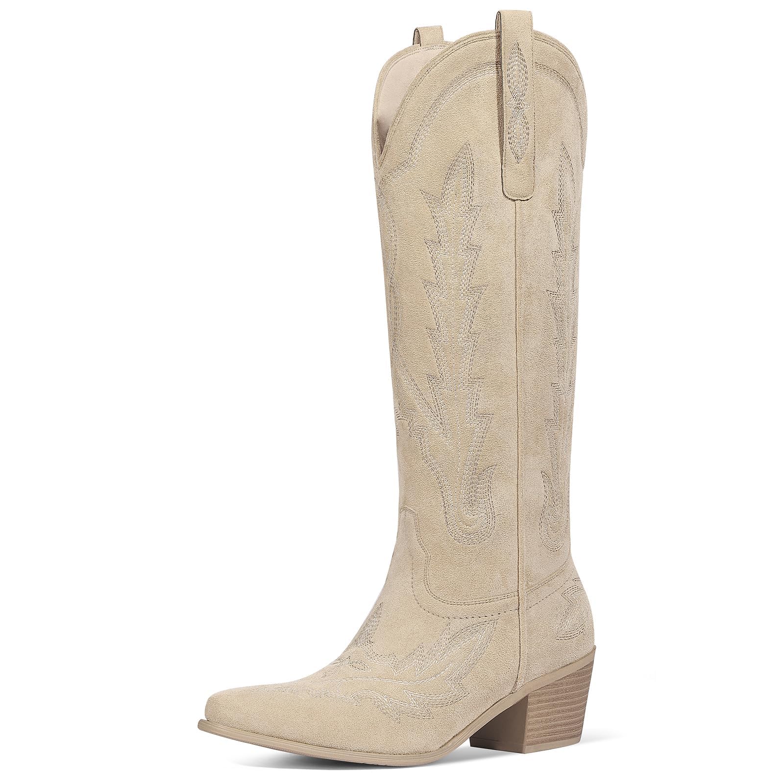 Ouepiano Cowboy Boots for Women Knee High Cowgirl Boots with Embroidered