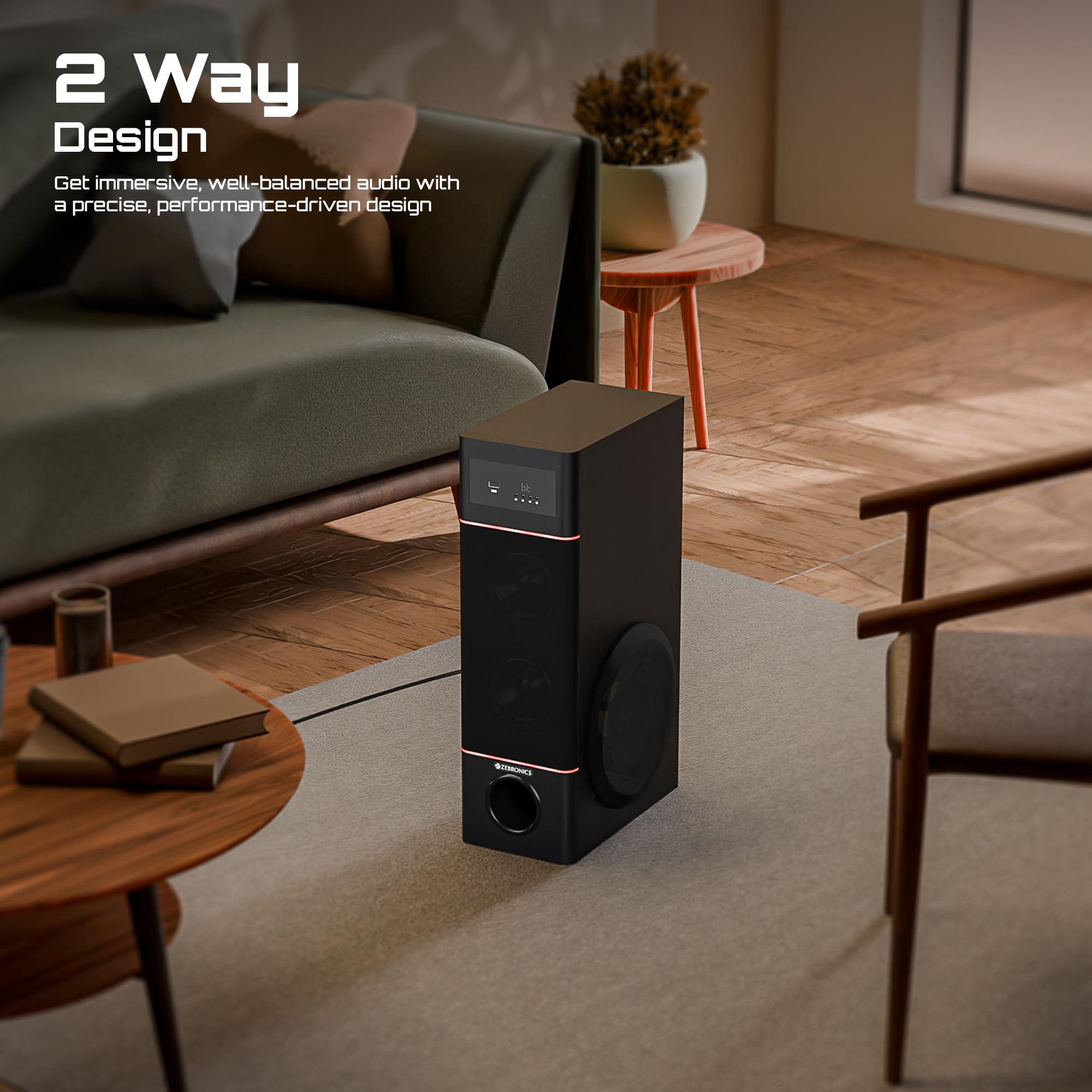 Zebronics Tower Speaker, 50W, 10.16cm Subwoofer Driver, 2X 7.62cm Full Range Drivers, 2-Way Design, Bluetooth v5.1, USB, AUX, Karaoke, 6.3mm Mic Input, RGB (Tono) — Amazon image 6