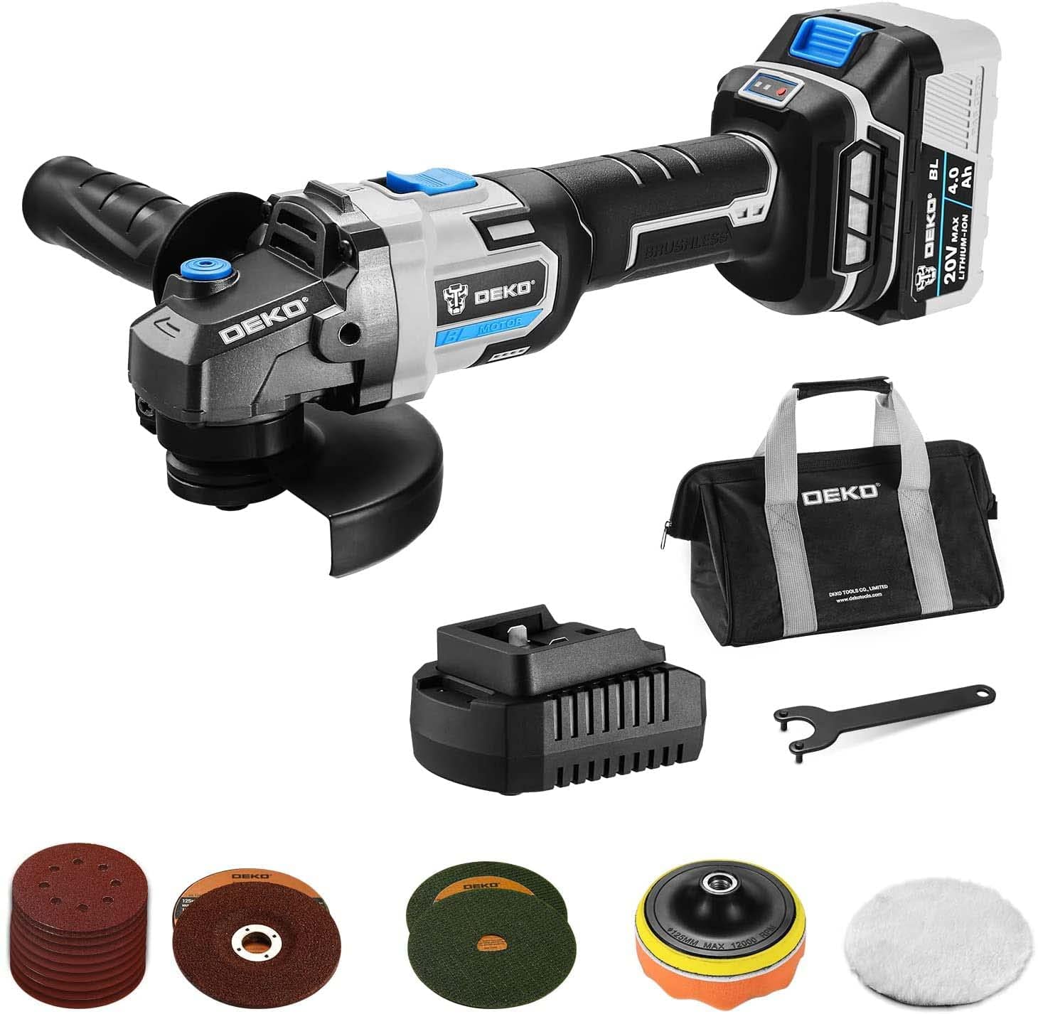 DEKOPRO Angle Grinder Tool, 20V Cordless Angle Grinder w/ 4.0Ah