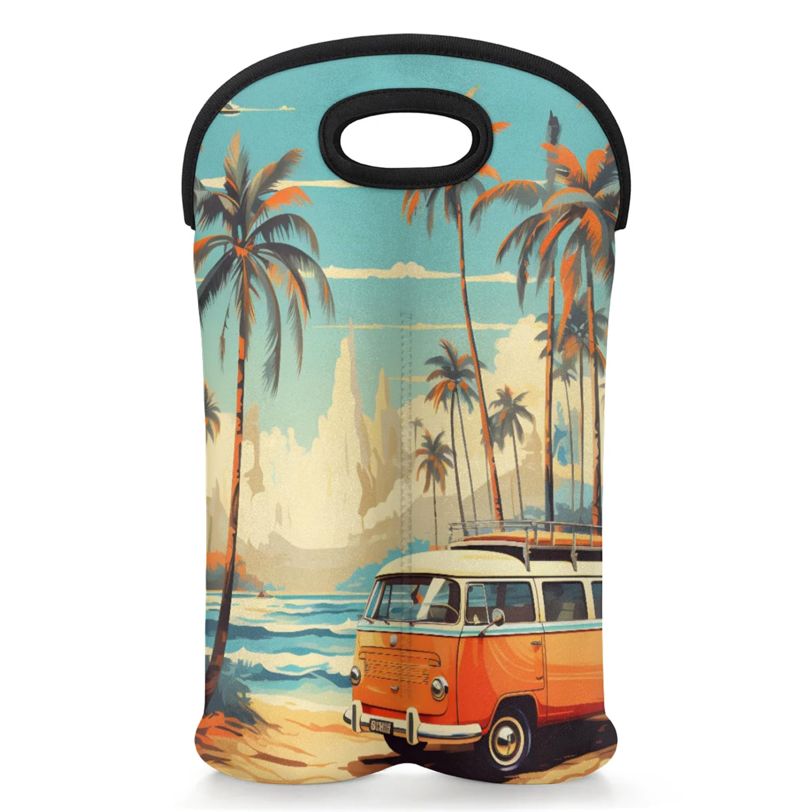 GzLeyigou 2 Bottles Beach Bus Wine Bag Sleeve Totes Neoprene Protective Wine Carrier Bag for Wine,Water, Champagne, Beer, Baby Bottles,Gift 14.5 x 10 Inches