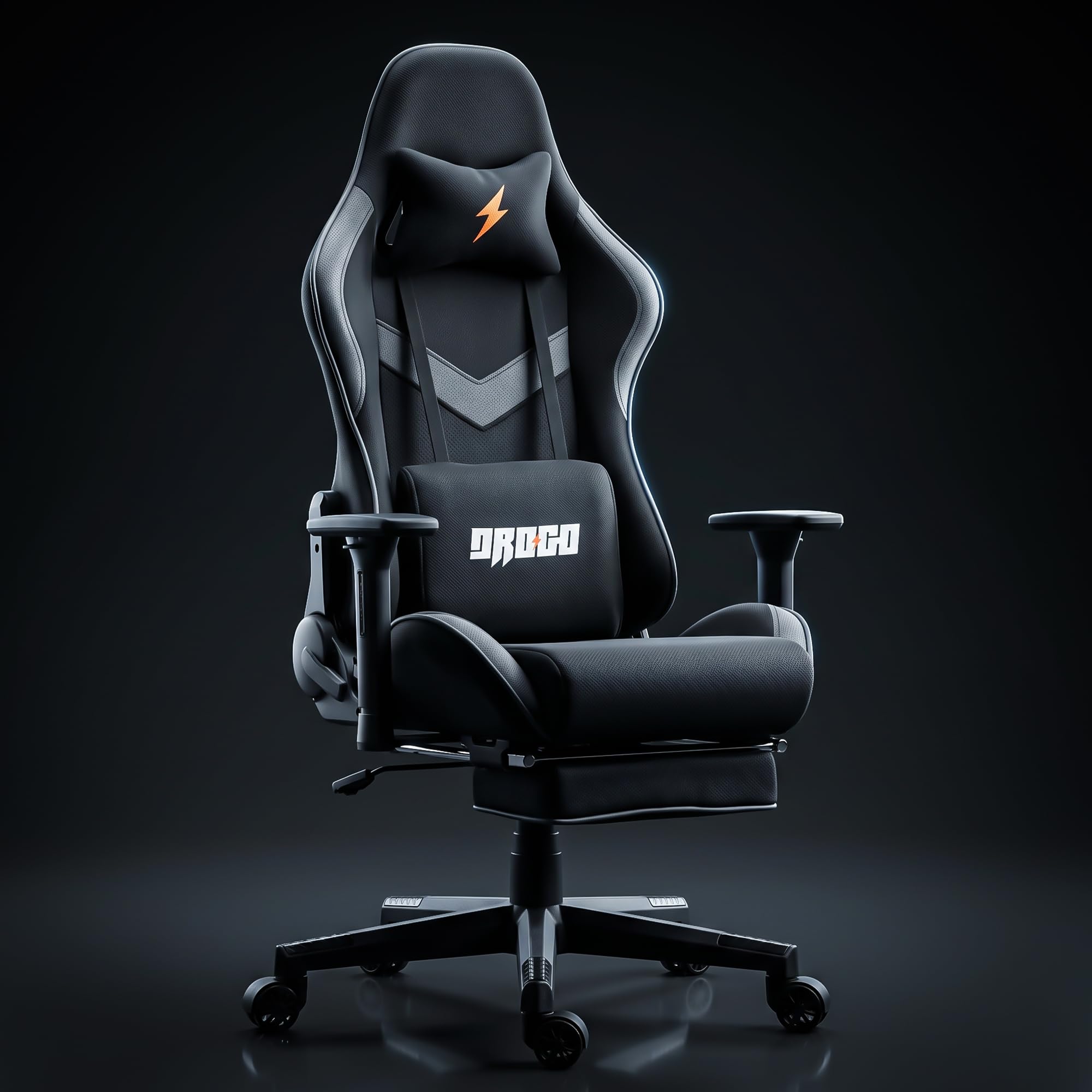 BAYBEE Drogo Evolved Ergonomic Gaming Chair with Footrest,Breathable Fabric,Adjustable Seat&3D Armrest|Head&Massager Lumbar Support Pillow|Home&Office Chair with Full Recline Back(Black)