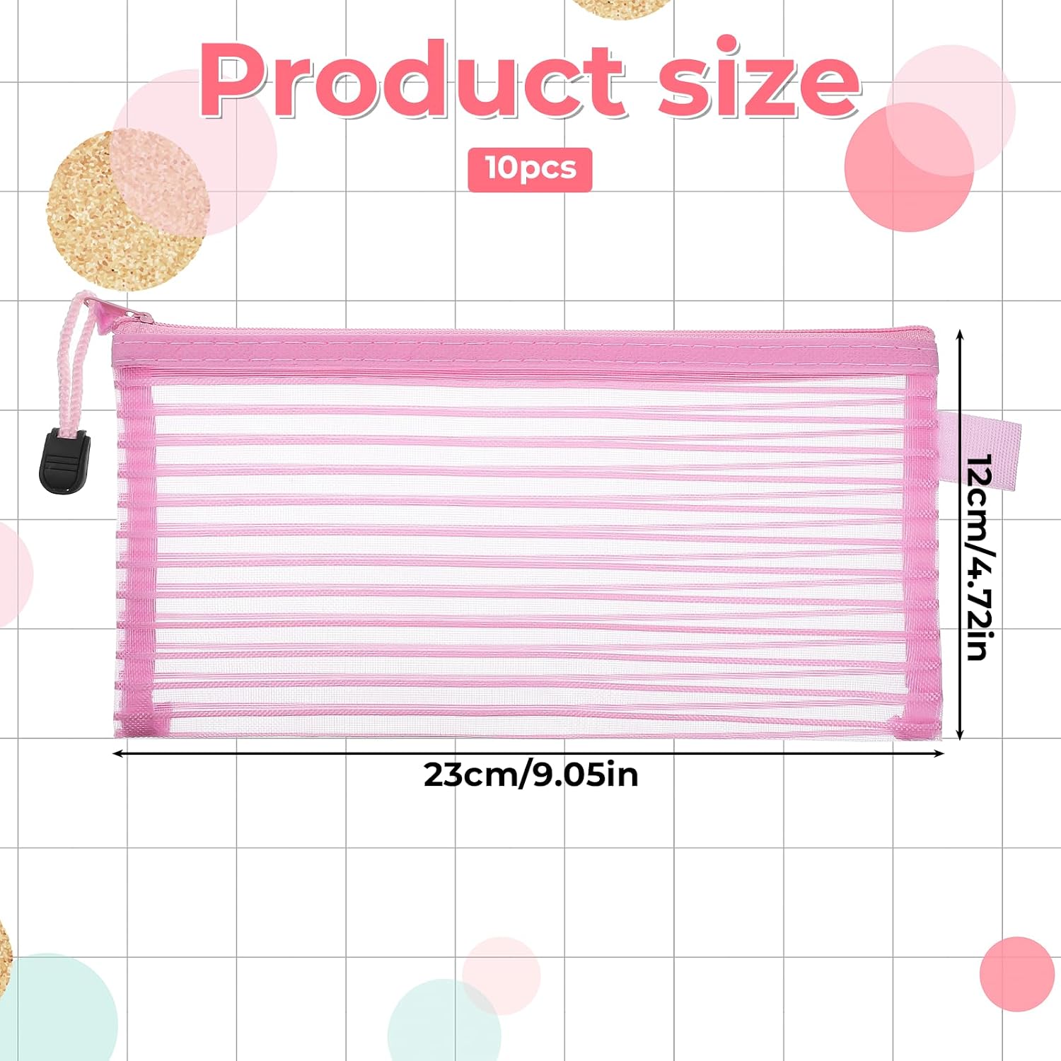 10 Pack Mesh Pencil Pouch, 10 Colors Zipper Mesh Pouch image 2