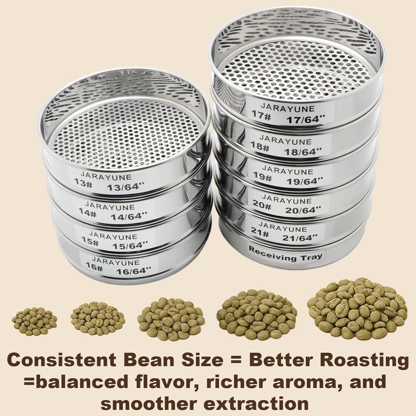 Kaffeebohnen-Sieb-Set, Edelstahl-Mesh-Sieb mit 10 Schichten (12-21 Mesh), untere Schale für Zuhause, Café, Labor