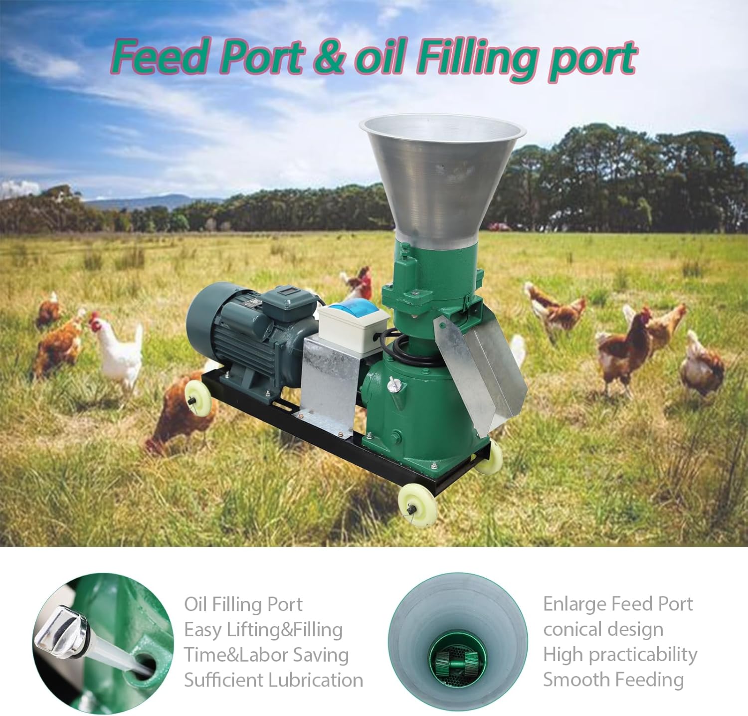 Chicken Feed Pellet Mill Machine,Animal Feed Pellet Machine with 2-Head Pressure Roller,Chicken Feeding Mill 4mm Grinder,Feeding Granulator 264LB,220V,3KW