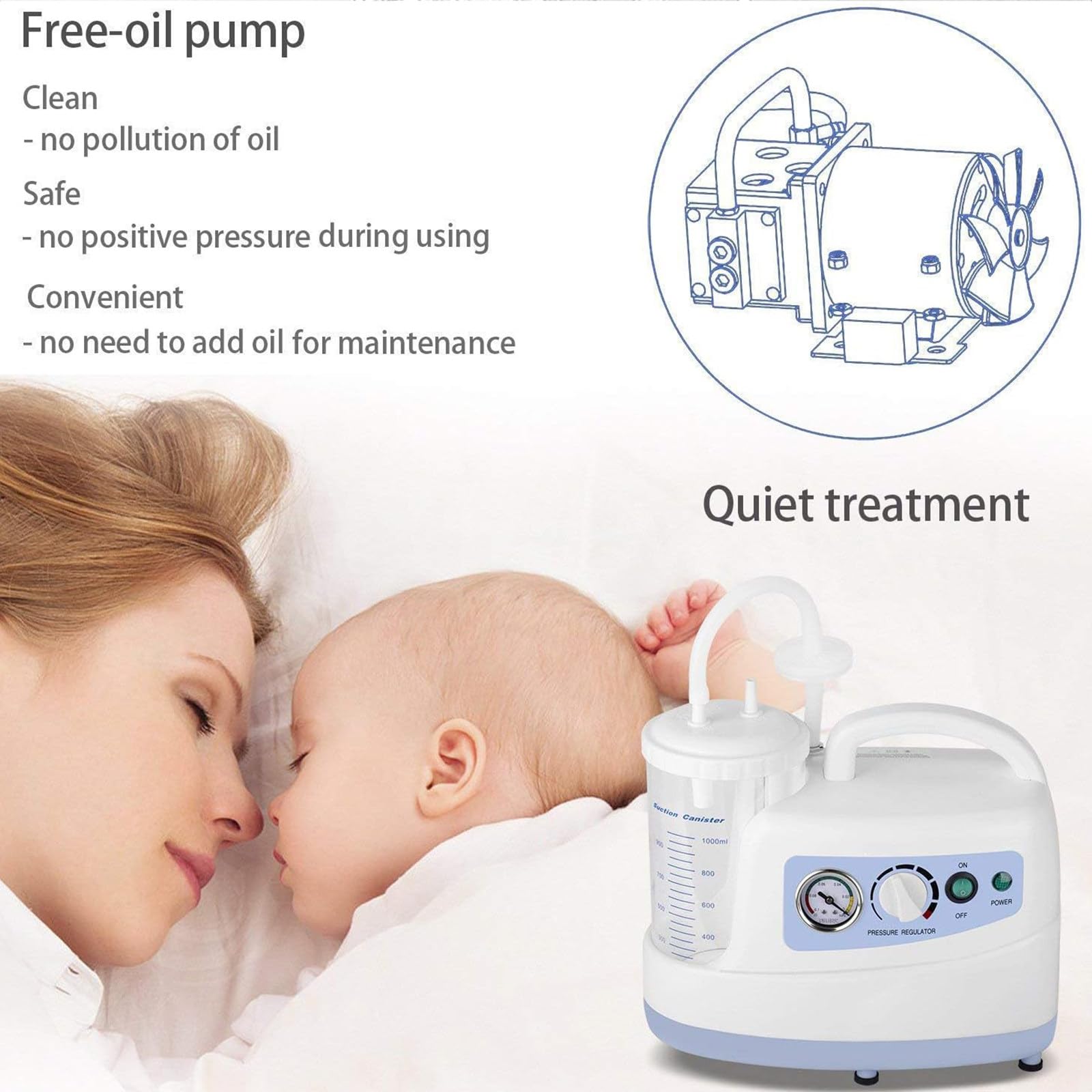 Aspiración automática flema, máquina succión secreción moco Unidad Dispositivo Bomba succión flema esputo eléctrica con Recipiente succión 1000cc para niños Adultos Mayores.