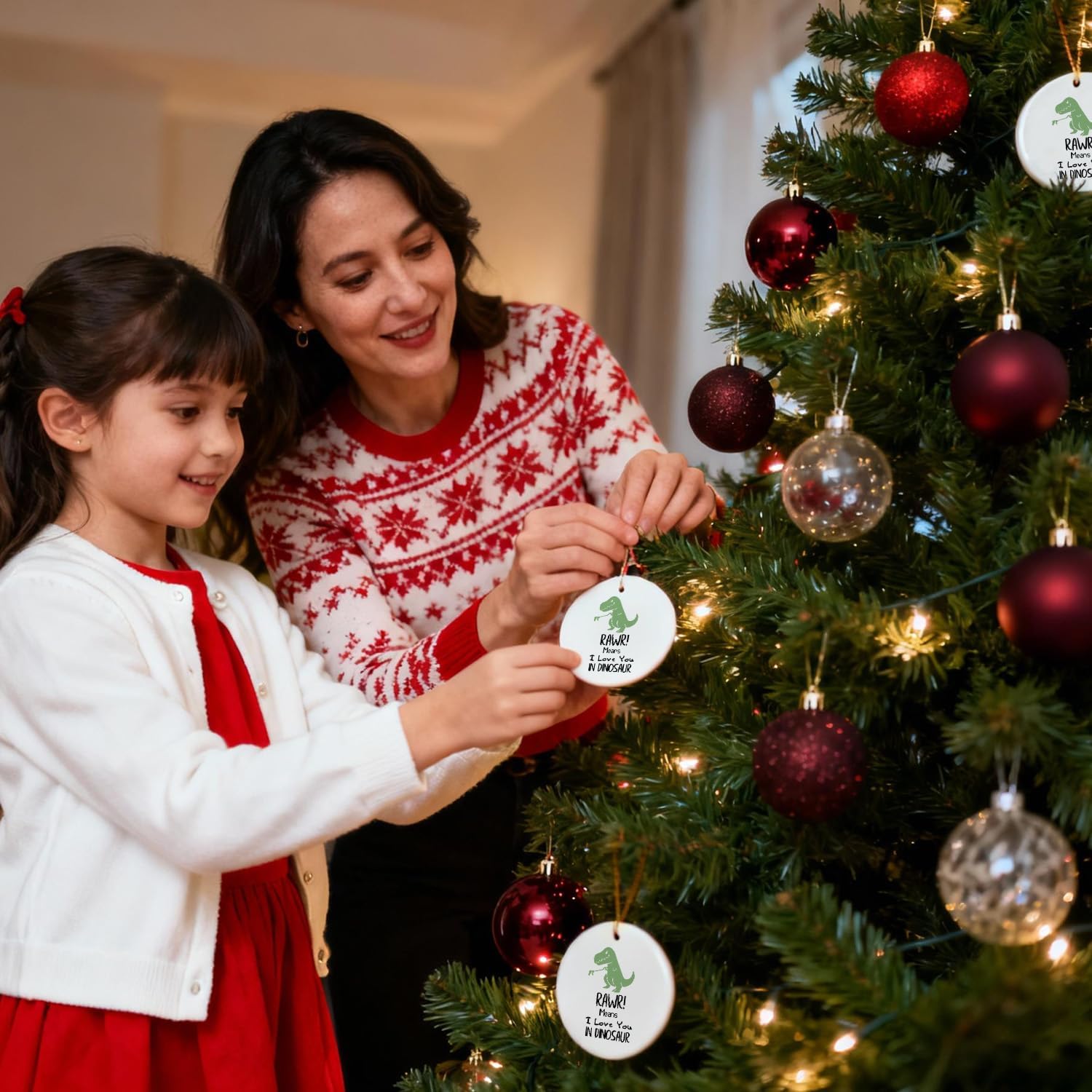 Mancheng-zi Dinosaur Christmas Ornament, Dinosaur Gifts for Toddlers Kids Ornament for Christmas Tree Decoration, Rawr Means I Love You in Dinosaurs Decorative Hanging Ceramic Ornaments - Image 5