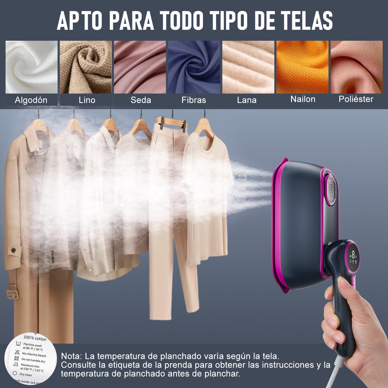 Plancha Vertical Vapor 2 en 1-Vaporizador de Mano para Ropa y Plancha Ropa, Plancha Ligera de Viaje de 1200 W (0,8 kg) -3 Modos de Vapor, Depósito de 165 ml y Pantalla LED - Ideal para Casa Accesori