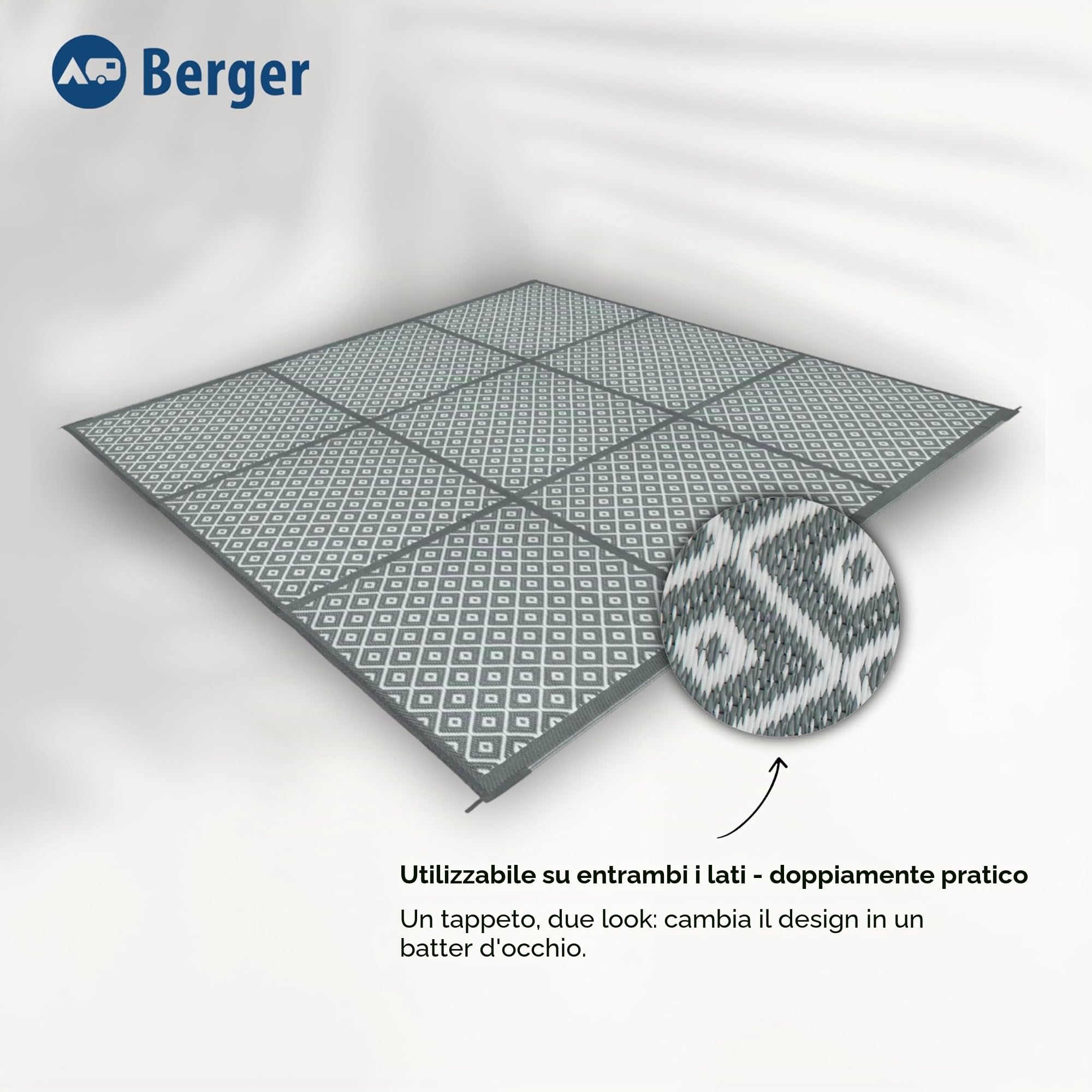 BERGER Square 300 - Tappeto per esterni - 300 x 300 cm - Tappeto per esterni - Tappeto da campeggio - Tappeto per tenda - 300 x 300 cm - Traspirante, morbido - Con anelli di fissaggio