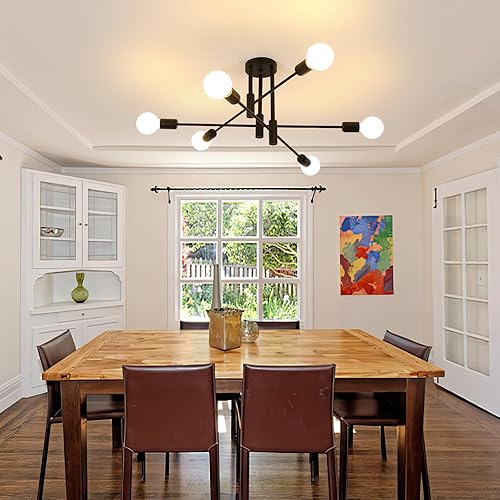 Vista 50 de DELIPOP Sputnik - Lámpara de techo Sputnik moderna de 4 luces negras y doradas, lámpara de techo E26 de metal industrial semiempotrada para Negro