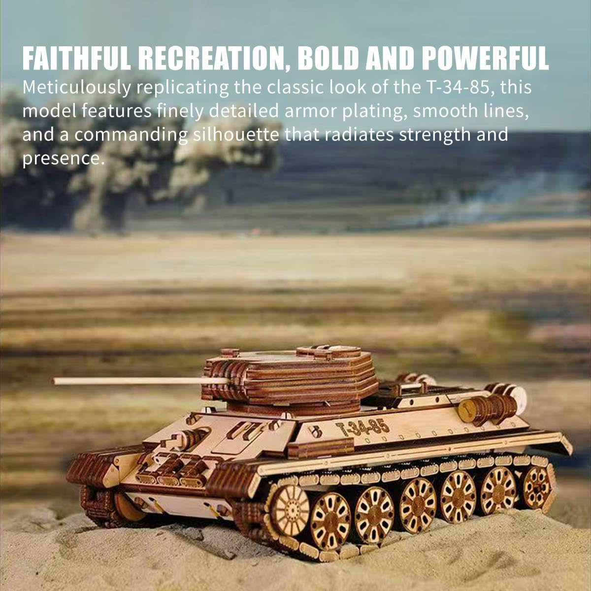 3D Holzpuzzle für Erwachsene, Mechanisch Militär T-34-85 Panzer 3D Holz Modell Bausatz, 965 Teile Holzpuzzle Panzer 3D Puzzle Holz Tank Handwerk Spielzeug Geschenk -KIT