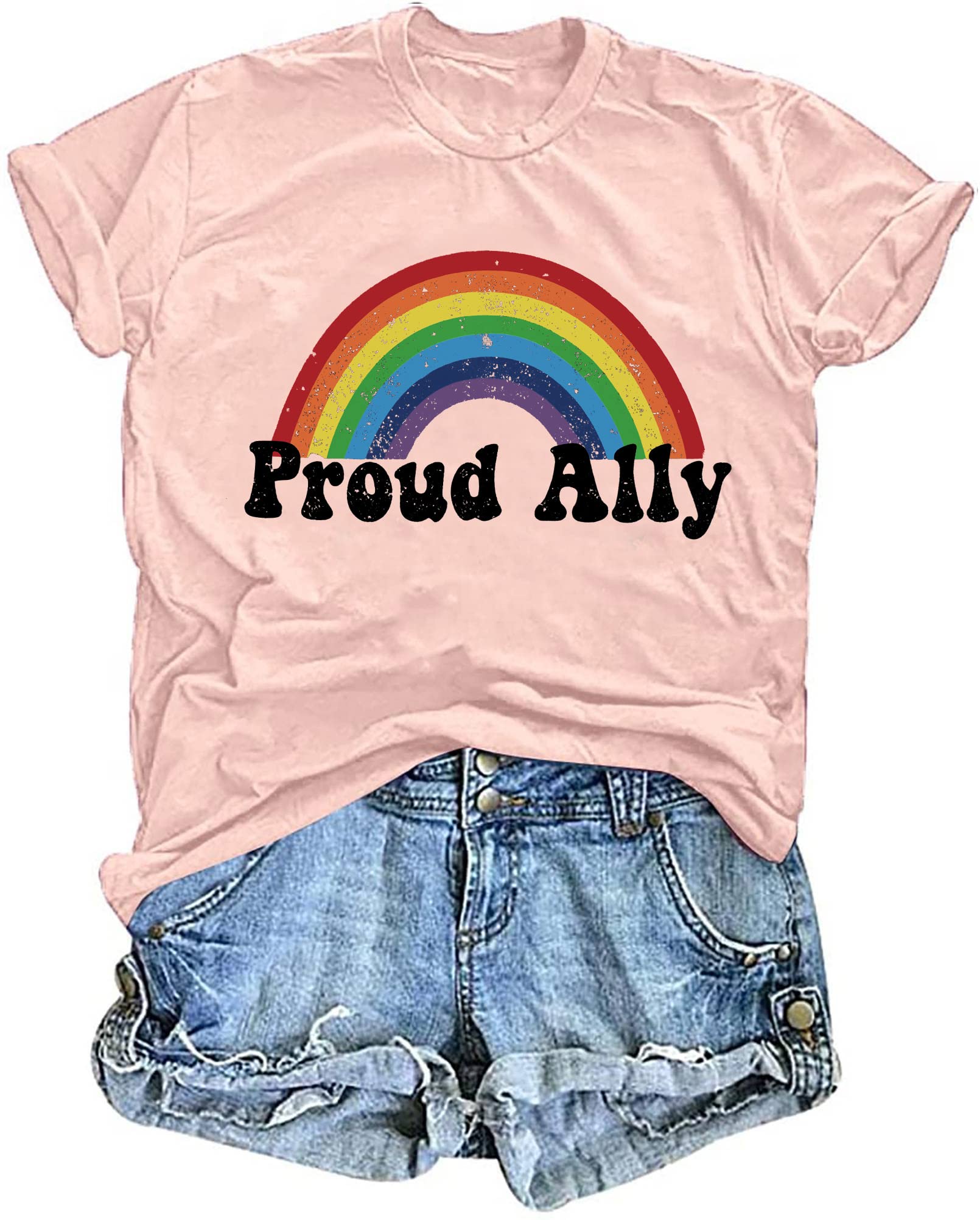 Proud Ally Shirt Women Pride Shirts Rainbow Graphic Tees LGBT Equality Tshirt Casual Holiday Tops