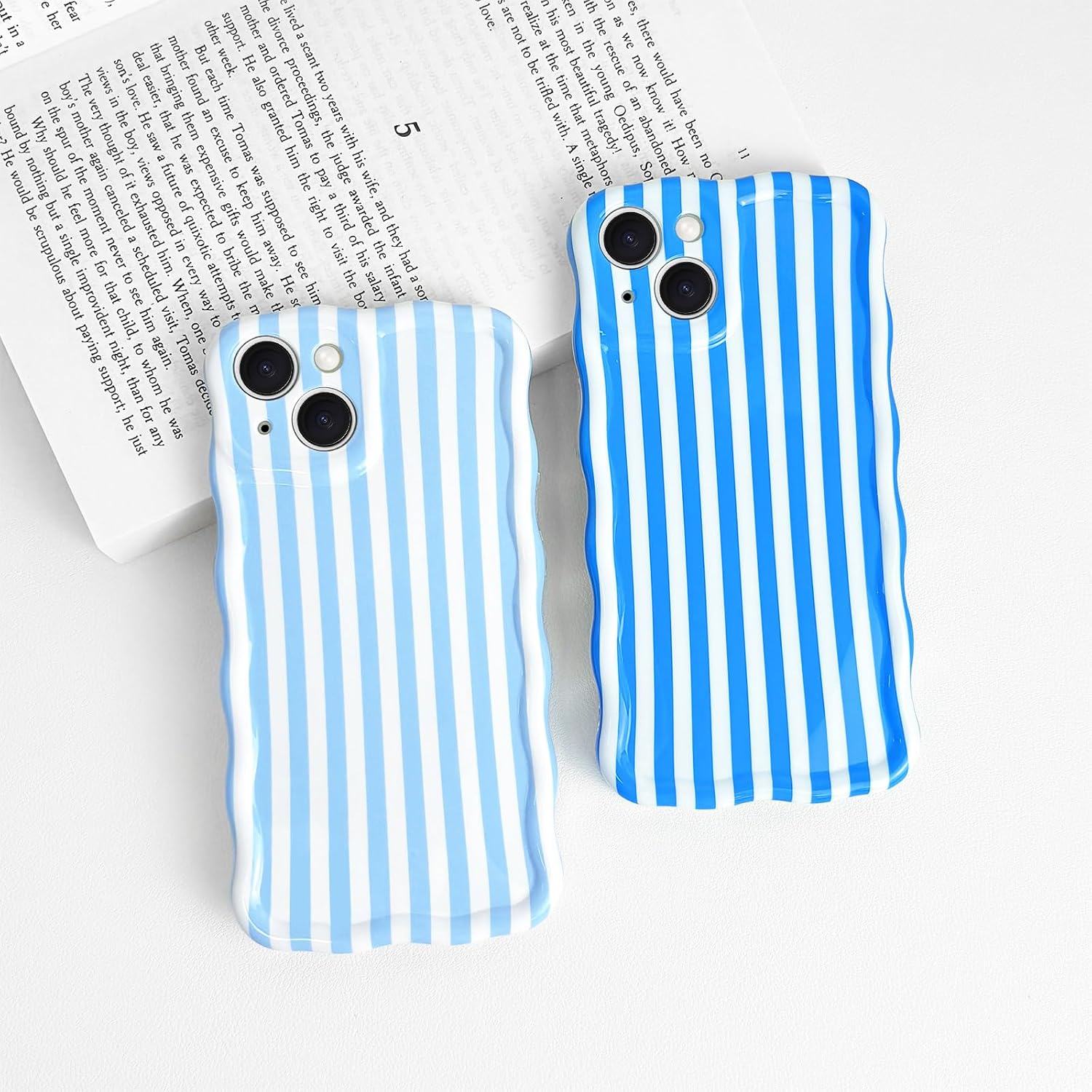 for iPhone 15 Case, Cute Striped Pattern and Curly Wavy Edge Aesthetic Gloss Phone Case, Stylish Slim Shockproof Soft TPU Protective Cover for iPhone 15, Yellow Pink image 3