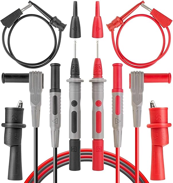 AstroAI Multimeter Test Leads Kit Electronic with Alligator Clips and Plunger Mini Hooks, Probes Upgraded to CAT IV for AstroAI Fluke Innova etc Multimeters