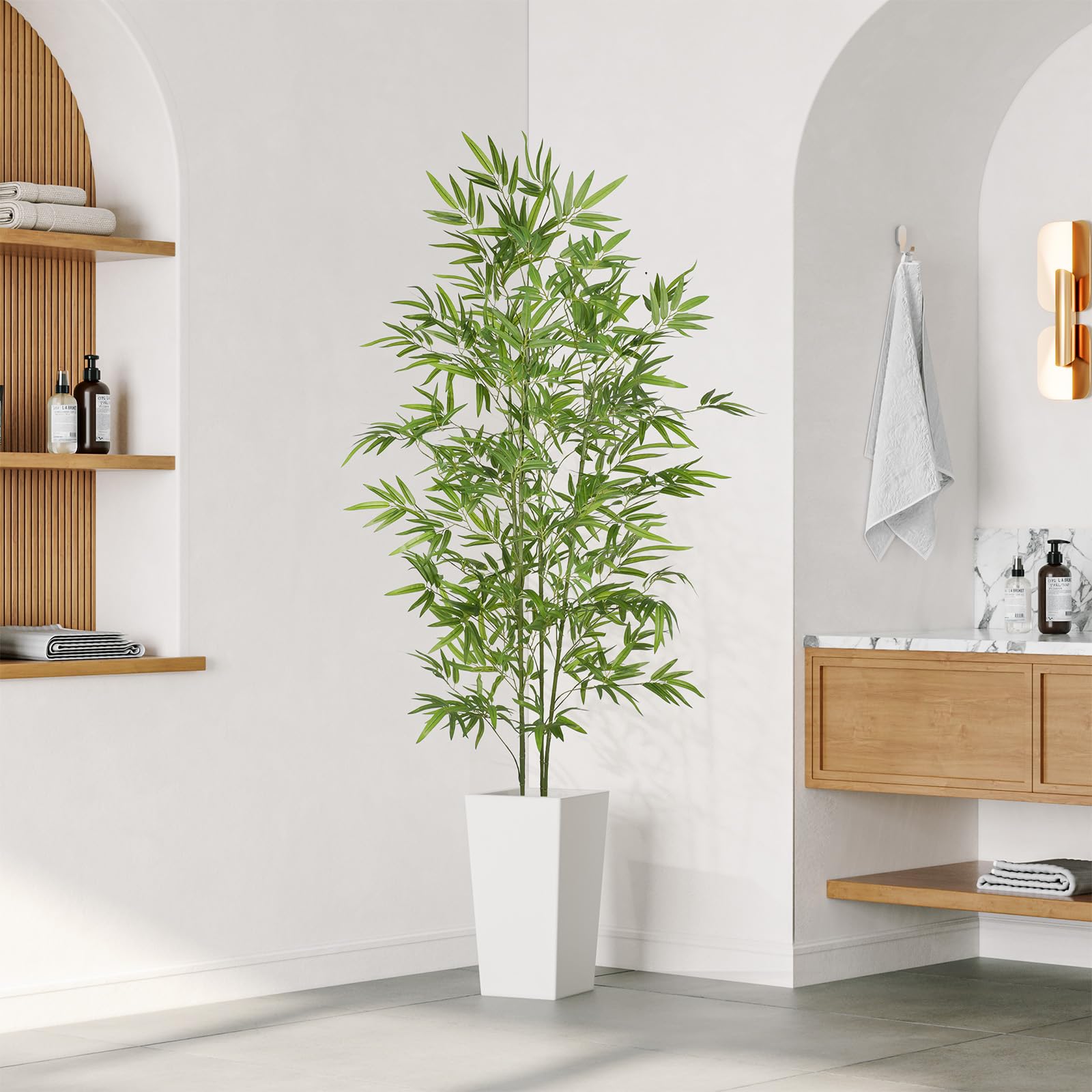 YOLEO Pianta artificiale in bambù, 180 cm, con vaso bianco, pentole artificiali grandi | Per soggiorno, ufficio, giardino, decorazione per interni, regalo di inaugurazione della casa