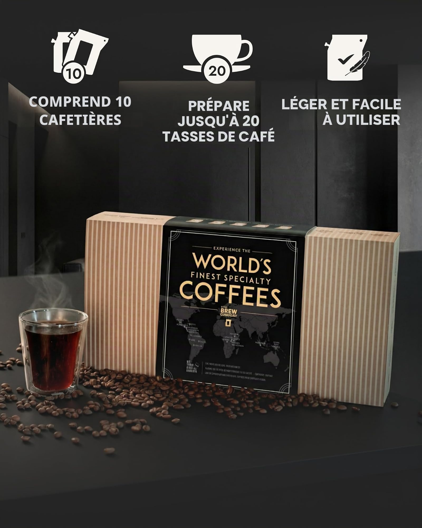 Coffret Cadeau Cafe pour Homme & Femme - Assortiment de Dégustation Gourmand avec 10 des Meilleurs Cafés Bio & Moulu au Monde | Brasser & Profiter à Tout Moment, N'importe où | Idée Cadeau Originale