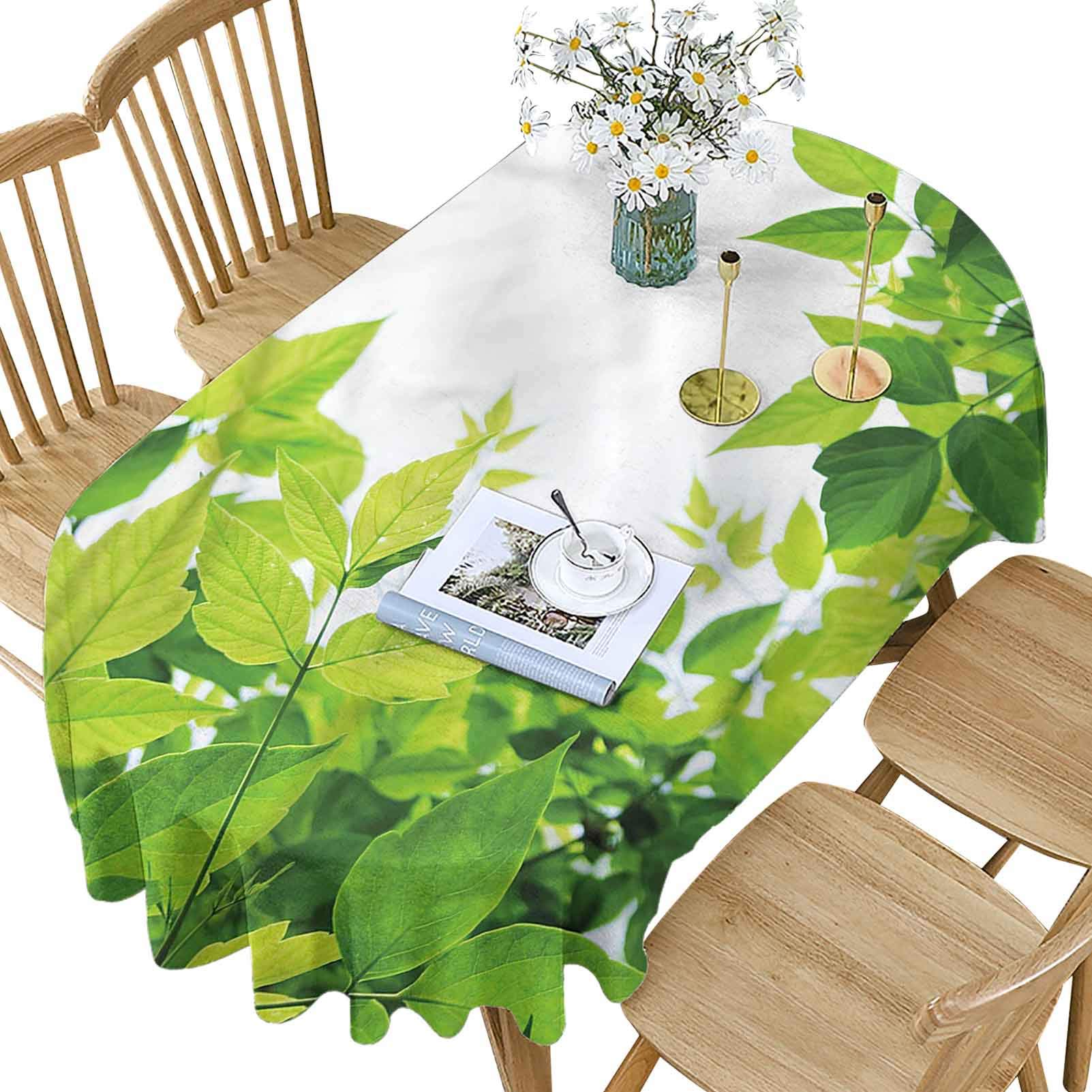 Hiiiman Plant Polyester Oval Tablecloth,Birth of Nature Pattern Printed Washable Indoor Outdoor Table Cloth for Oval Table,60x144 Inch Oval,for Kitchen Dinning Tabletop