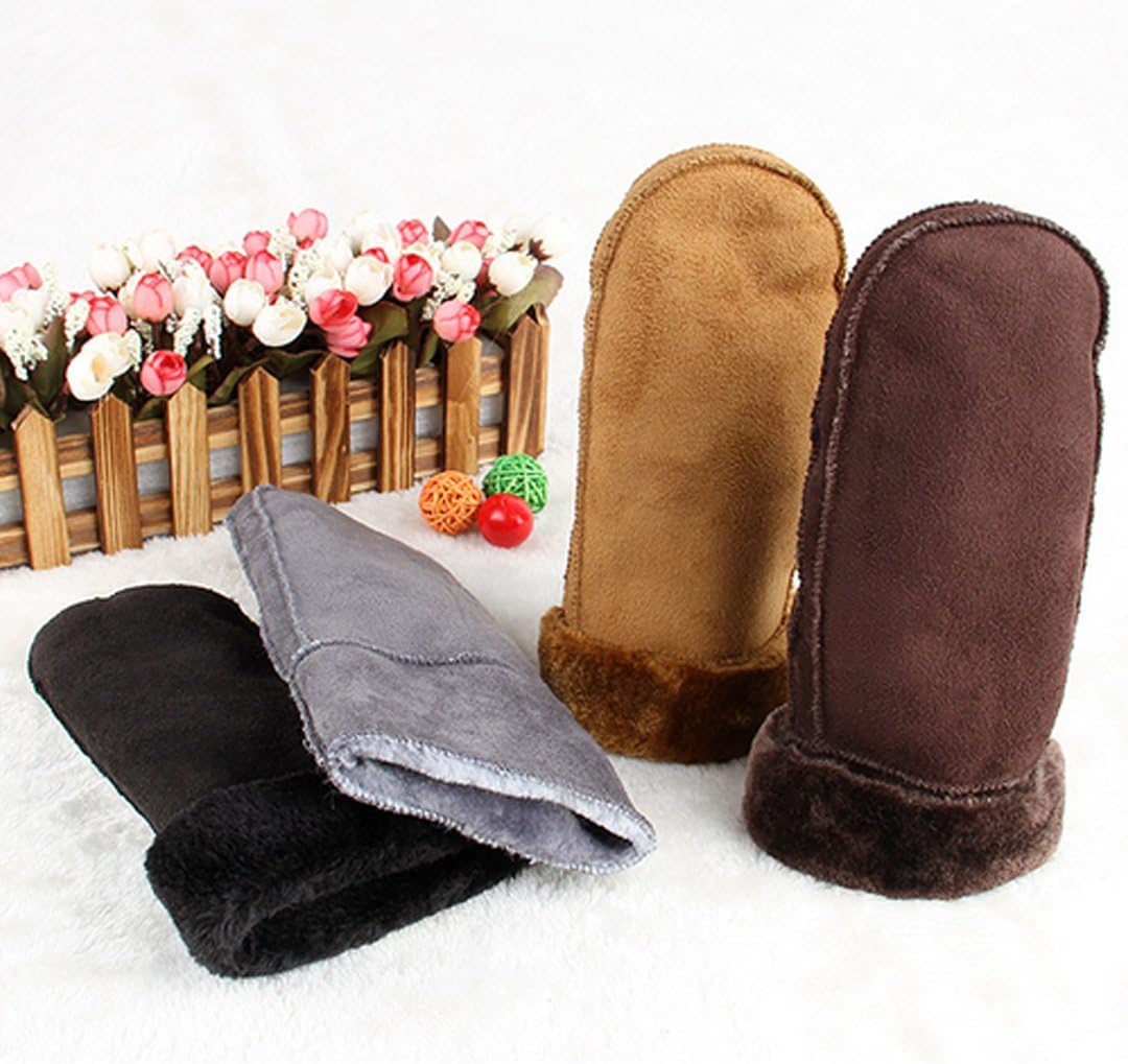 Goclothod Women Men Winter Warm Gloves Suede Leather Mittens - Image 7