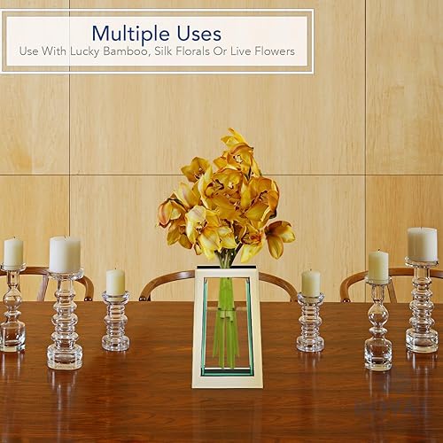 Miniatura 2 de Royal Imports Jarrón de cristal con espejo de flores, 13.5 pulgadas de alto, cónico, decorativo y moderno, centro de mesa floral para decoración del