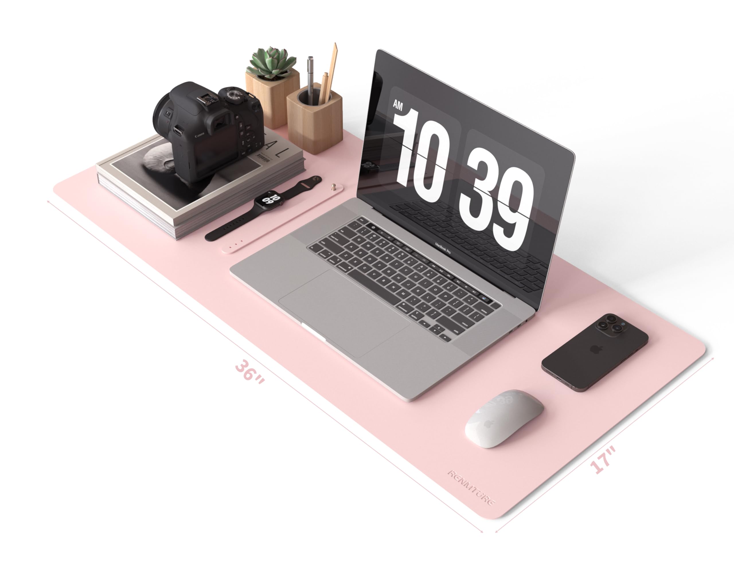 RENMTURE Tappetino per mouse, grande tappetino da scrivania in ecopelle, accessorio per casa, lavoro, ufficio, tappetino da gioco (91,4 x 43,2 cm, rosa chiaro)