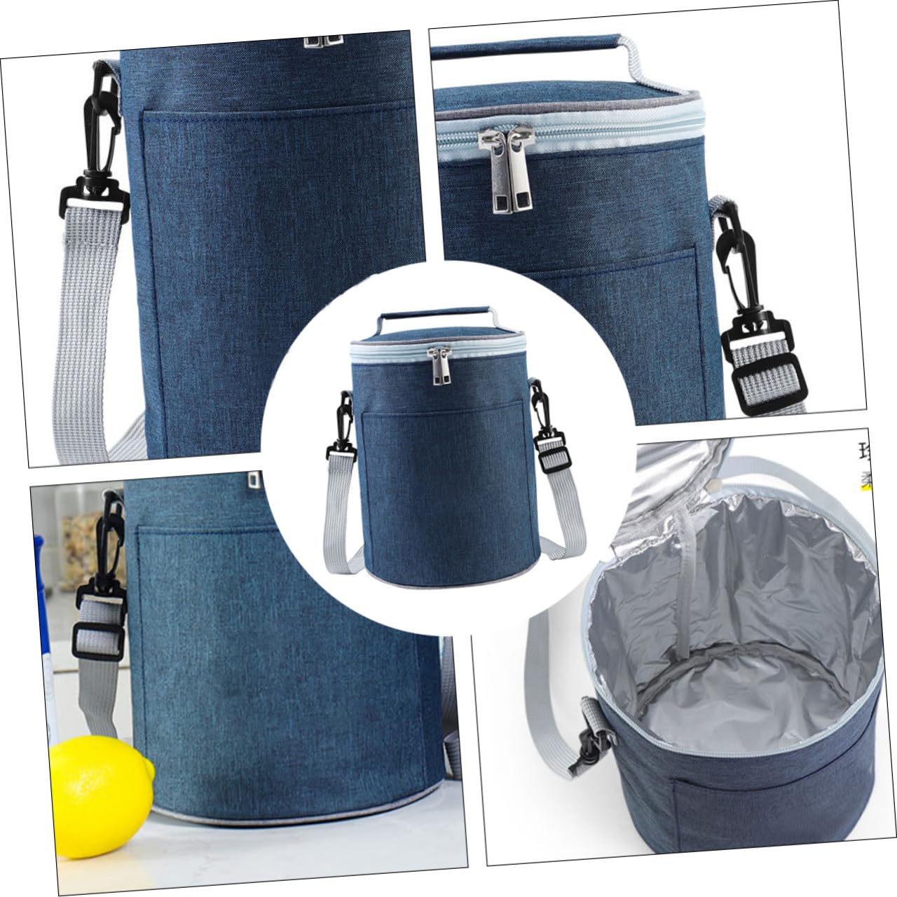 Tragbare Thermotasche aus Oxfordstoff, Kompakt, Marineblau