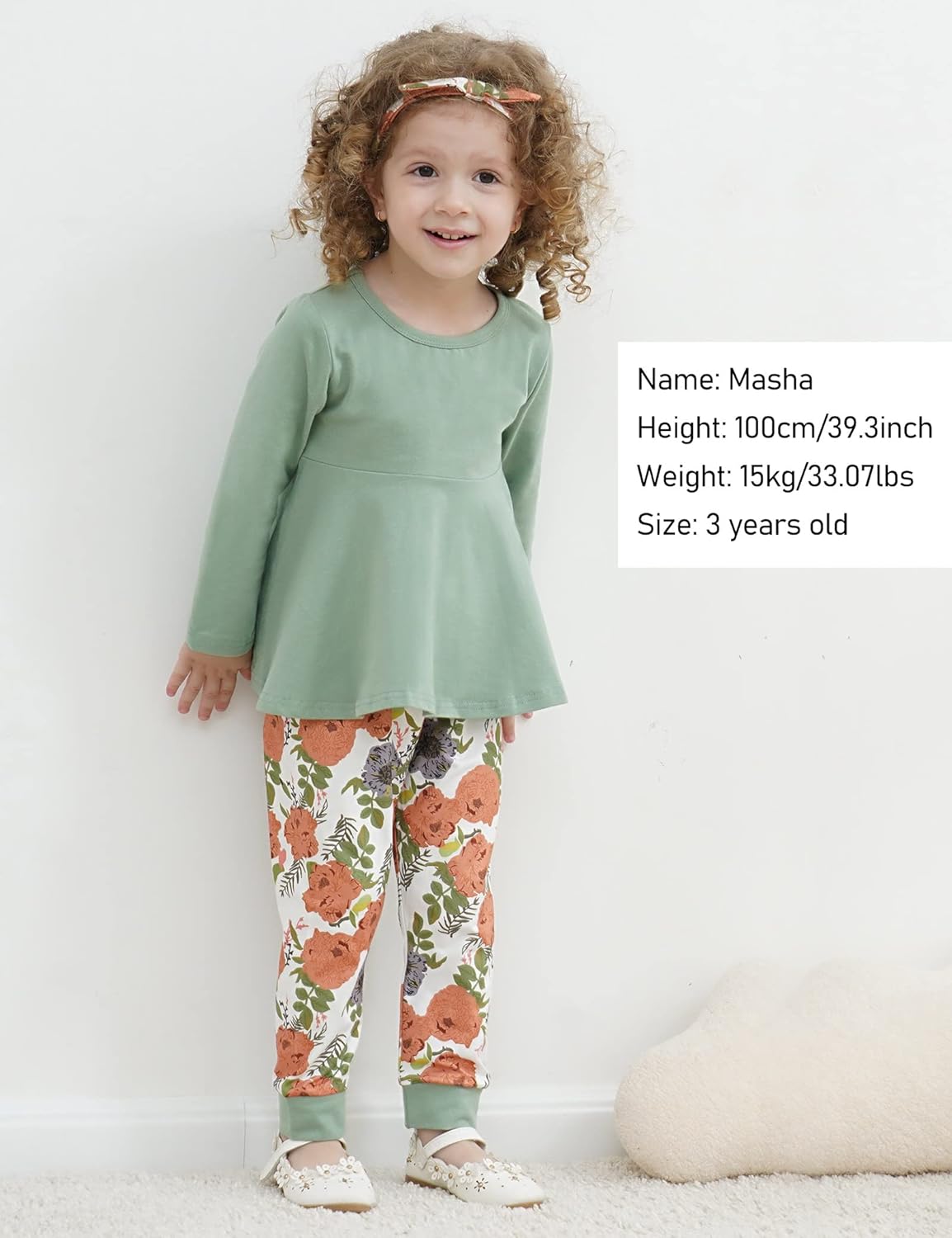 Toddler Baby Girl Clothes Solid Color Ruffle Tops Floral Pants with Headband Outfit Set - Image 3