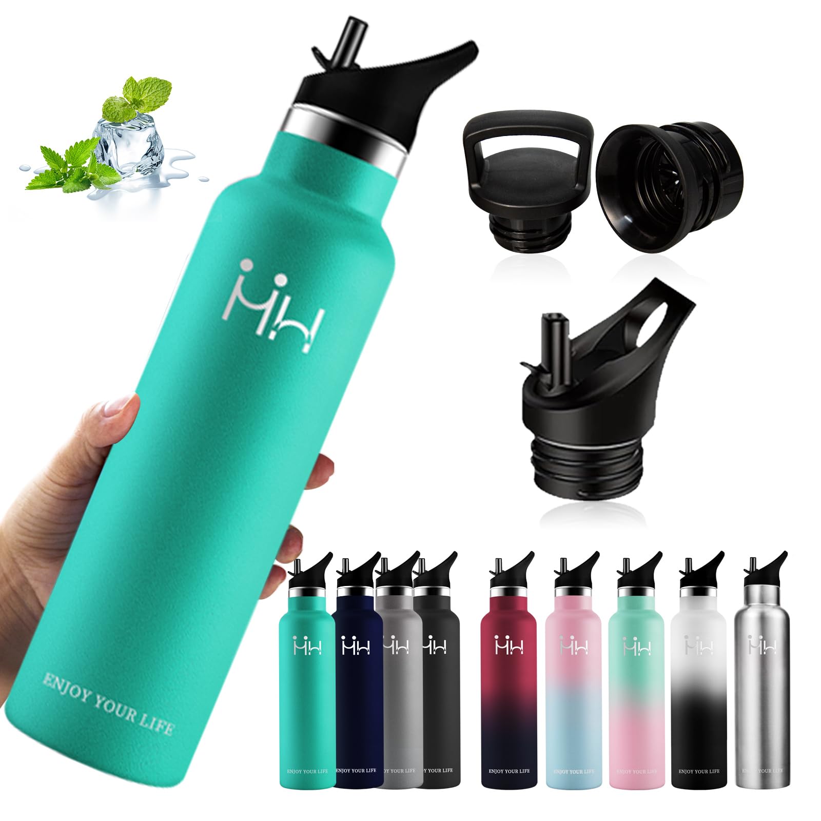 Amazon | HULEYA ストロー付き 水筒 魔法瓶 ステンレスボトル 1000ml