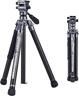 Fotopro X-Aircross 3 Lite Video 64 Inch Lightweight Travel Camera Tripod with Fluid Head 2.27lbs Ultra Light Portable Professional Video Travel Carbon Fiber Tripod for Camera DSLR Load up to 22lb Grey