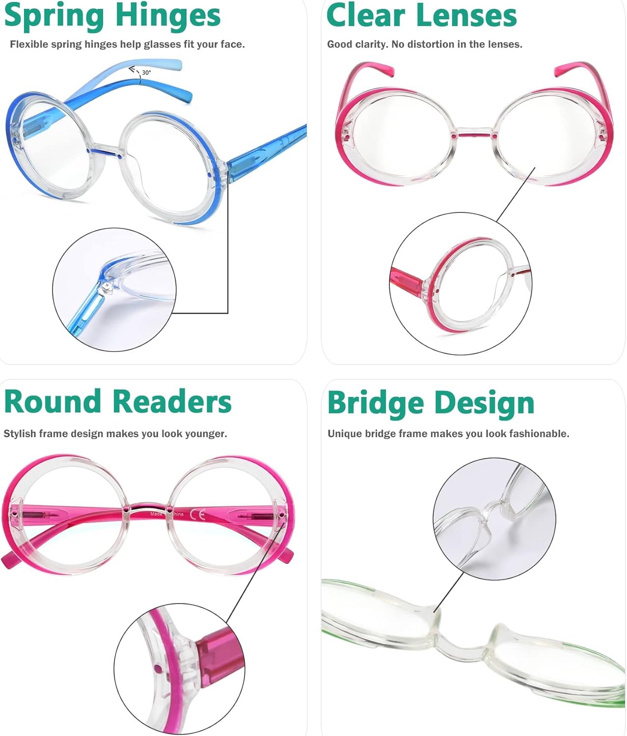 Eyekepper 4-pack Round Reading Glasses For Women Stylish Readers +3.0