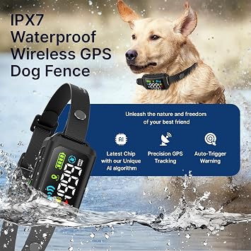 My Pet Command Wireless GPS Circular Dog Fence No Wires No Base Transmitter | Satellite Connection, Outdoor Coverage 33-1999 Yards, IPX7 Waterproof Collar, Tone, Vibrate, Static, Safe Modes, 8-28 Neck