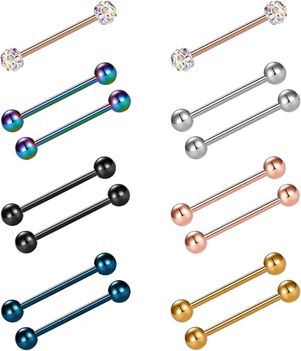 VCMART Anillos de lengua de 0.472 in-0.709 in 14G para pezón, barras rectas de acero quirúrgico, joyería de piercing para el cuerpo
