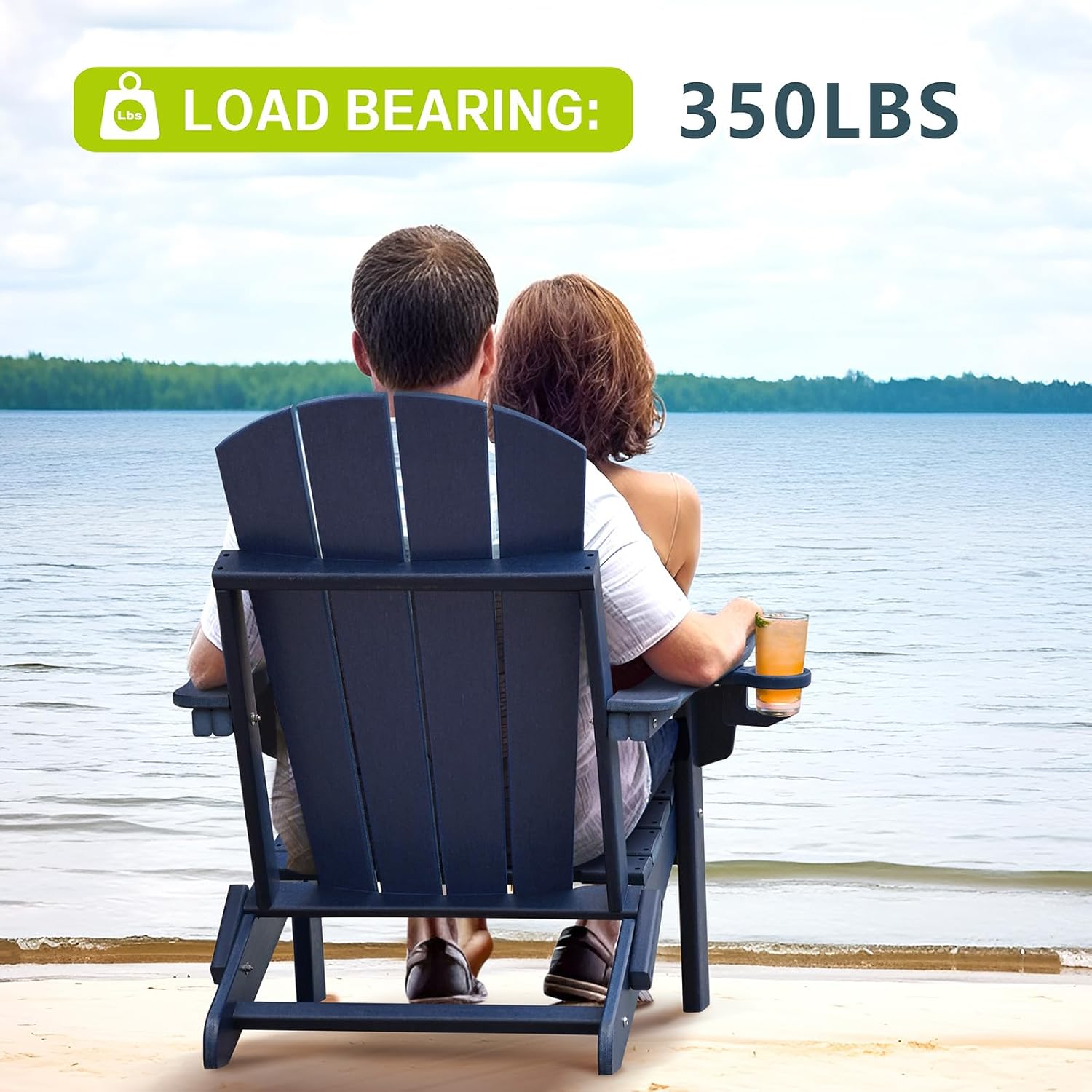 ATR ART TO REAL Folding Adirondack Chairs, HDPE Weather Resistant Outdoor Firepit Chairs with Cup Holder, Patio Folding Chairs for Garden, Lawn, Backyard, Deck, Fire Pit(Navy Blue)